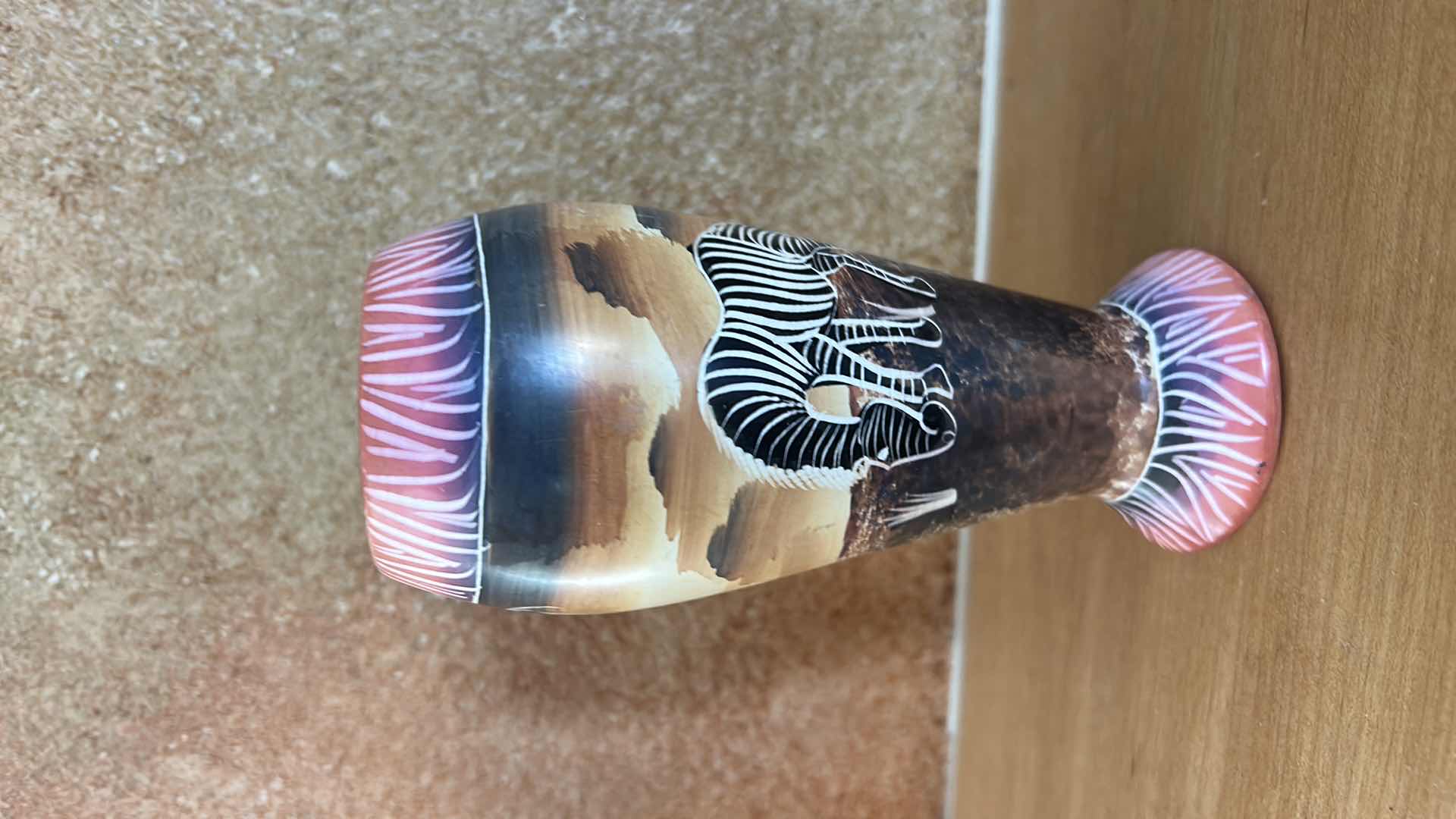 Photo 1 of HAND PAINTED, ETCHED WOOD VASE H6”