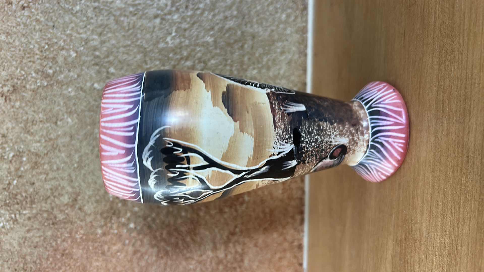 Photo 1 of HAND PAINTED, ETCHED WOOD VASE H6”