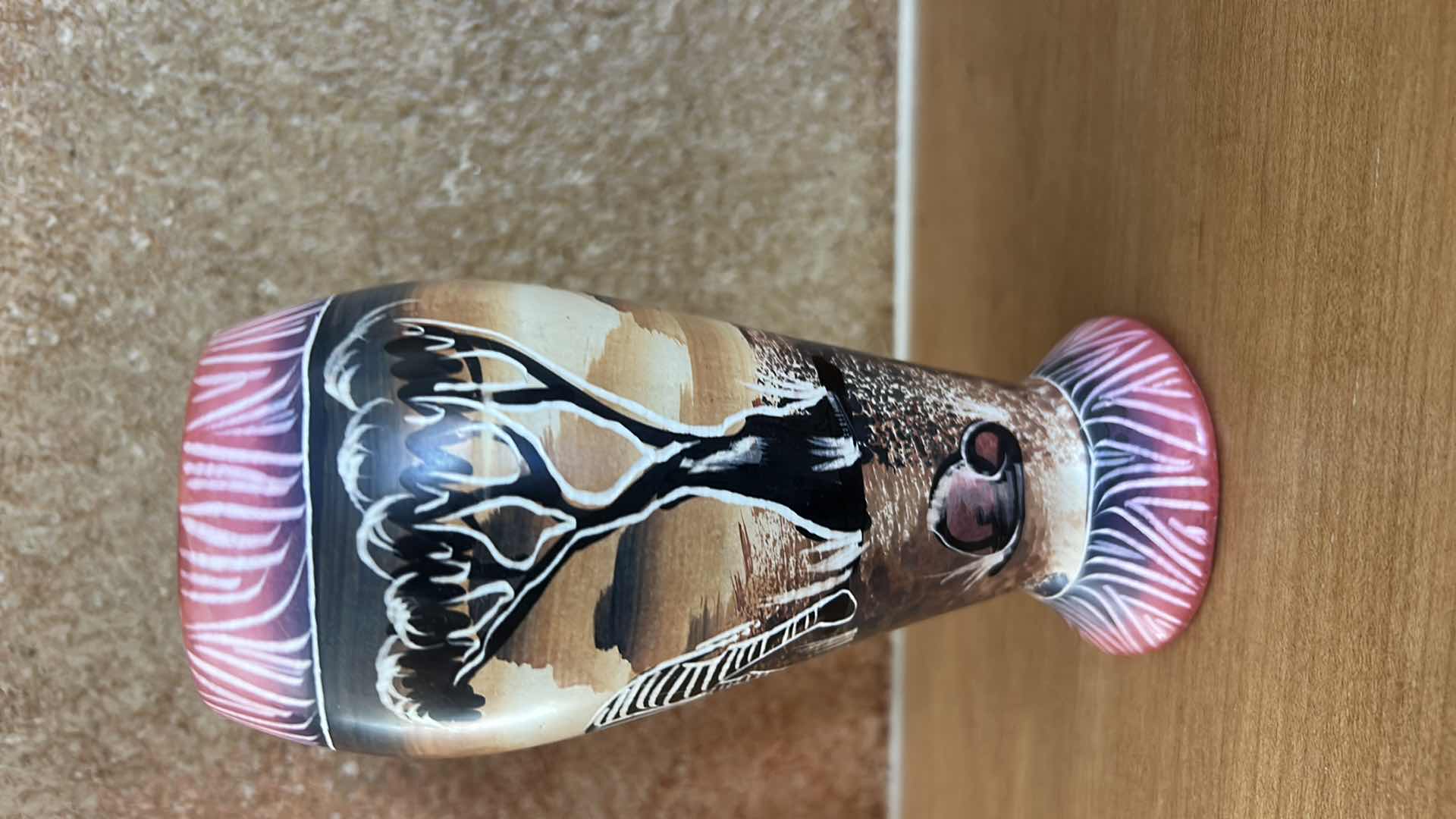 Photo 1 of HAND PAINTED, ETCHED WOOD VASE H6”