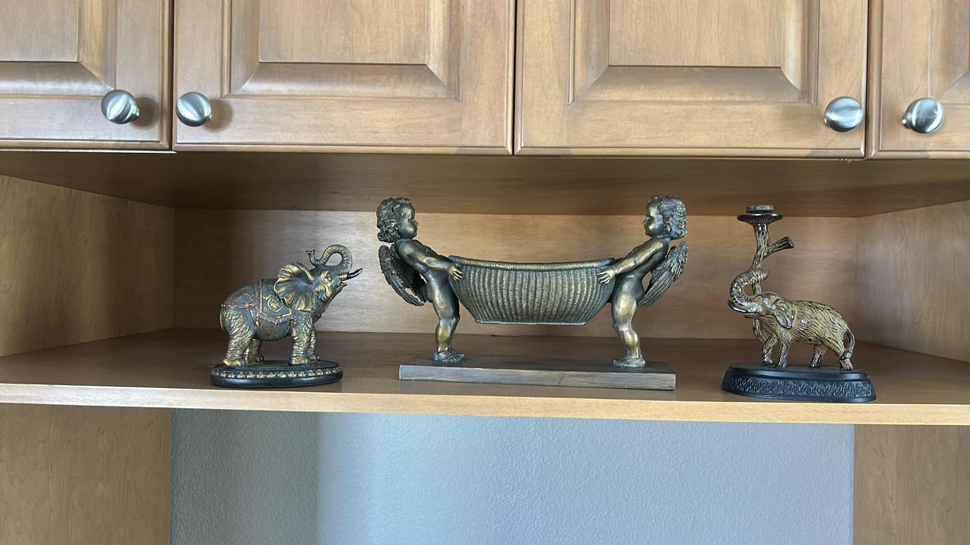 Photo 1 of 3 PC HOME DECOR - 2 CERAMIC, & 1 METAL ELEPHANT CANDLE HOLDER H8”