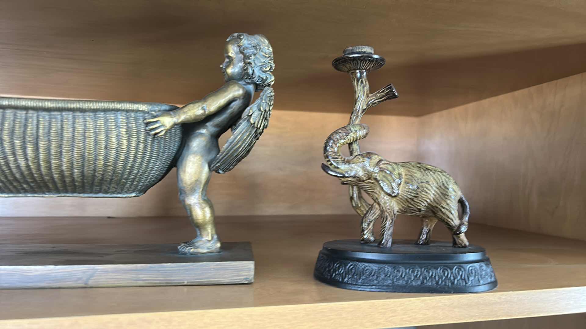 Photo 1 of 3 PC HOME DECOR - 2 CERAMIC, & 1 METAL ELEPHANT CANDLE HOLDER H8”