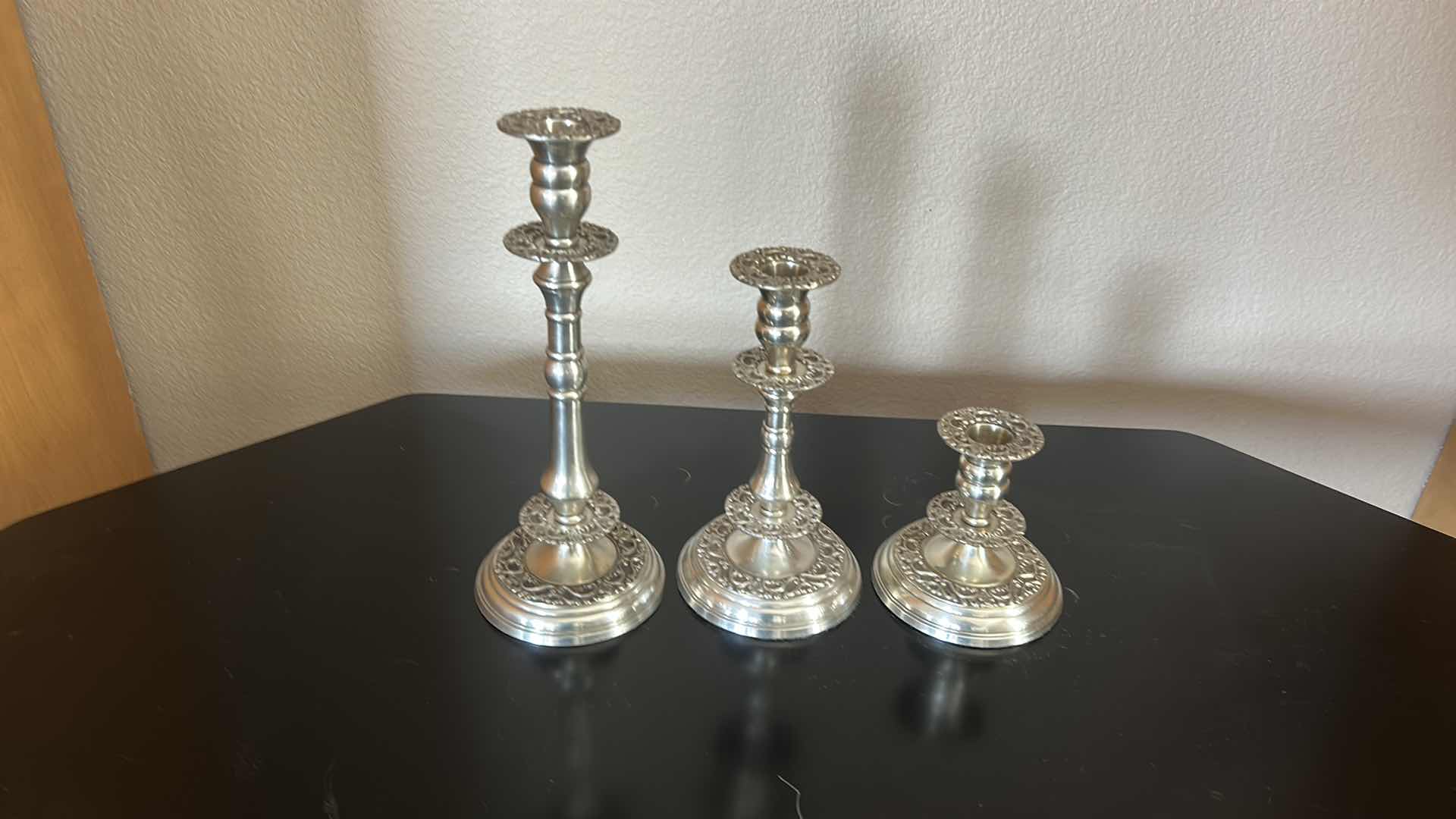 Photo 1 of 3 SILVER TONE CANDLESTICKS H12”