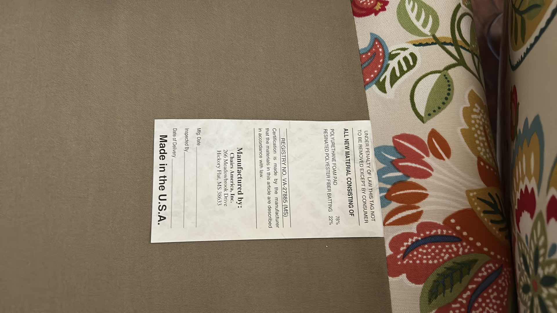 Photo 1 of FLORAL PATTERNED WINGBACK ACCENT ARMCHAIR, 33“ x 34“ x H42 1/2“