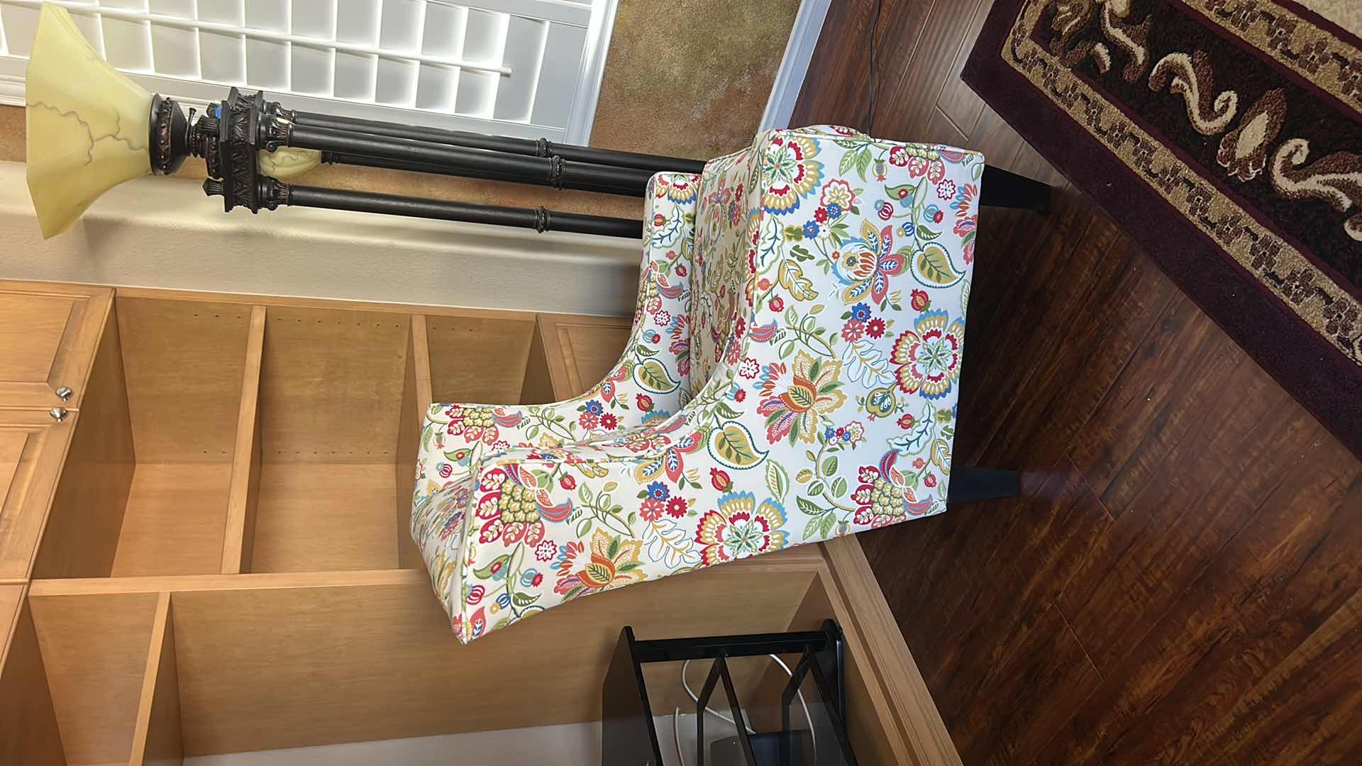 Photo 1 of FLORAL PATTERNED WINGBACK ACCENT ARMCHAIR, 33“ x 34“ x H42 1/2“