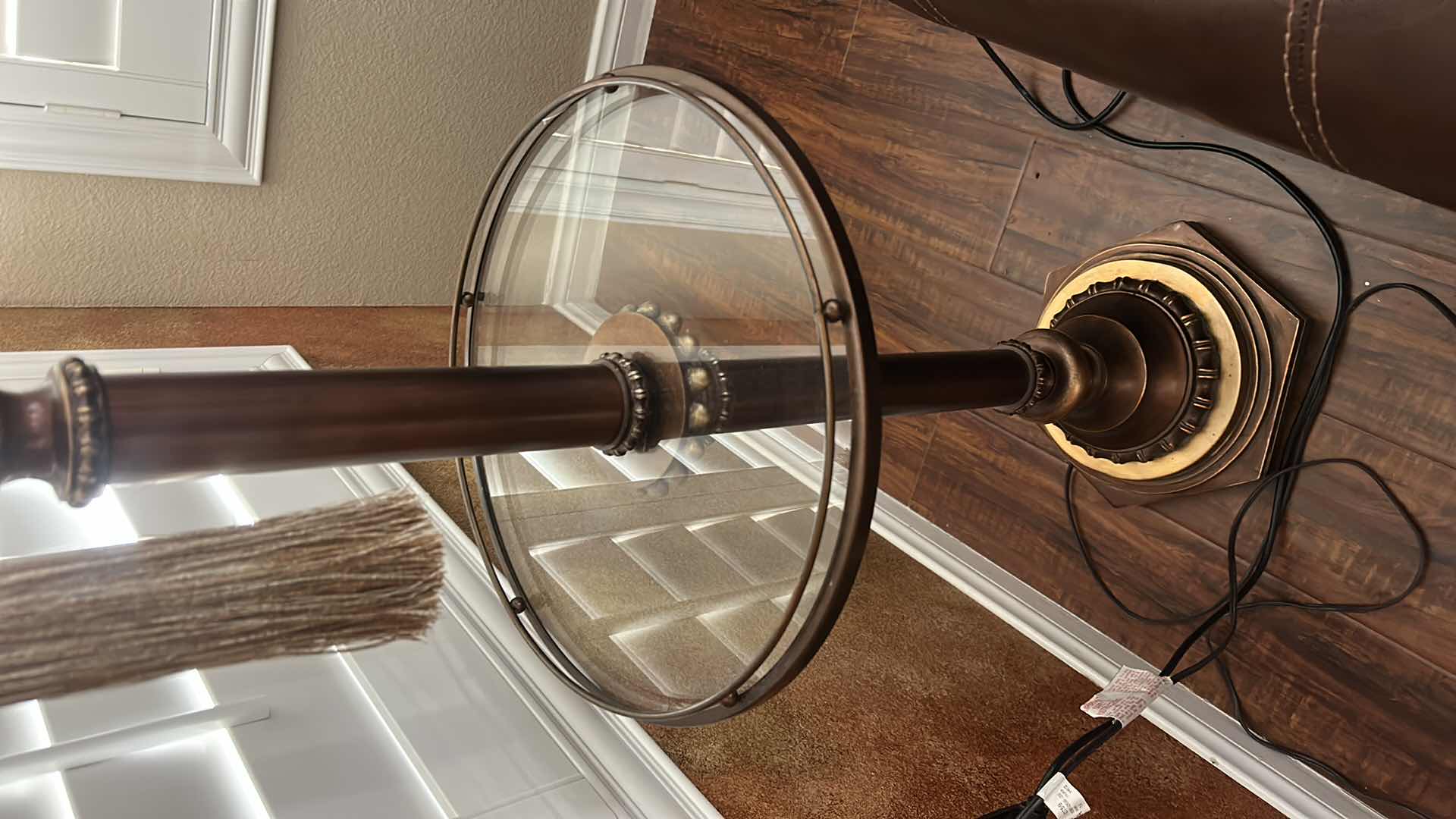 Photo 1 of HYDE PARK RUSTIC VINTAGE FLOOR LAMP WITH A BUILT-IN GLASS TRAY. 15 1/2” x H 65”