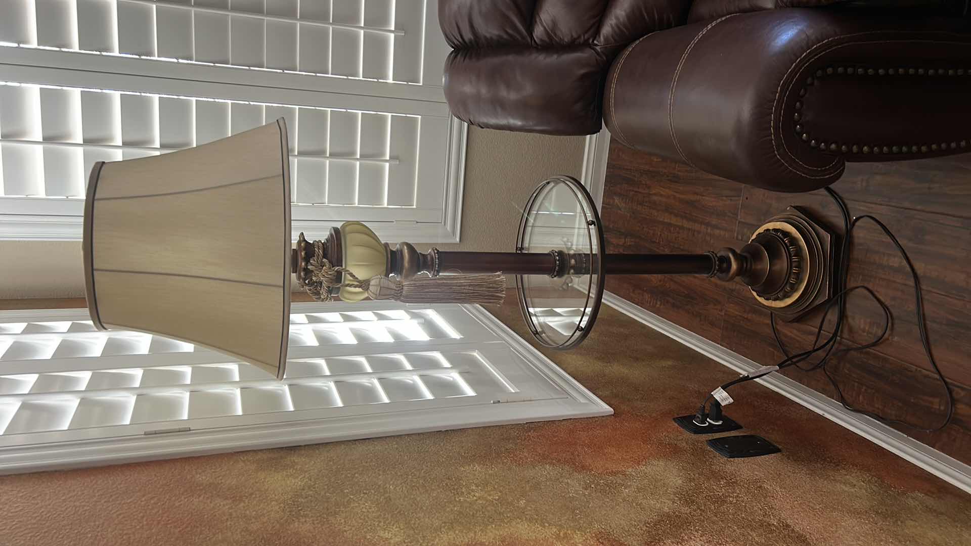 Photo 1 of HYDE PARK RUSTIC VINTAGE FLOOR LAMP WITH A BUILT-IN GLASS TRAY. 15 1/2” x H 65”