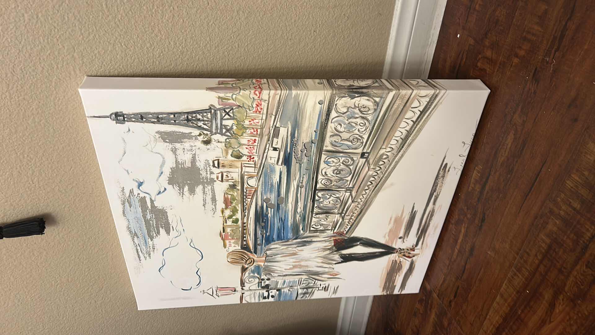 Photo 1 of STRECHED CANVAS PAINTING TITLED “GIRL IN PARIS” BY COLLEEN KARIS DESIGNS, FEATURING A FIGURATIVE ILLUSTRATION STYLE BY ARTIST LIESL LONG.  ARTWORK 20” x H24”