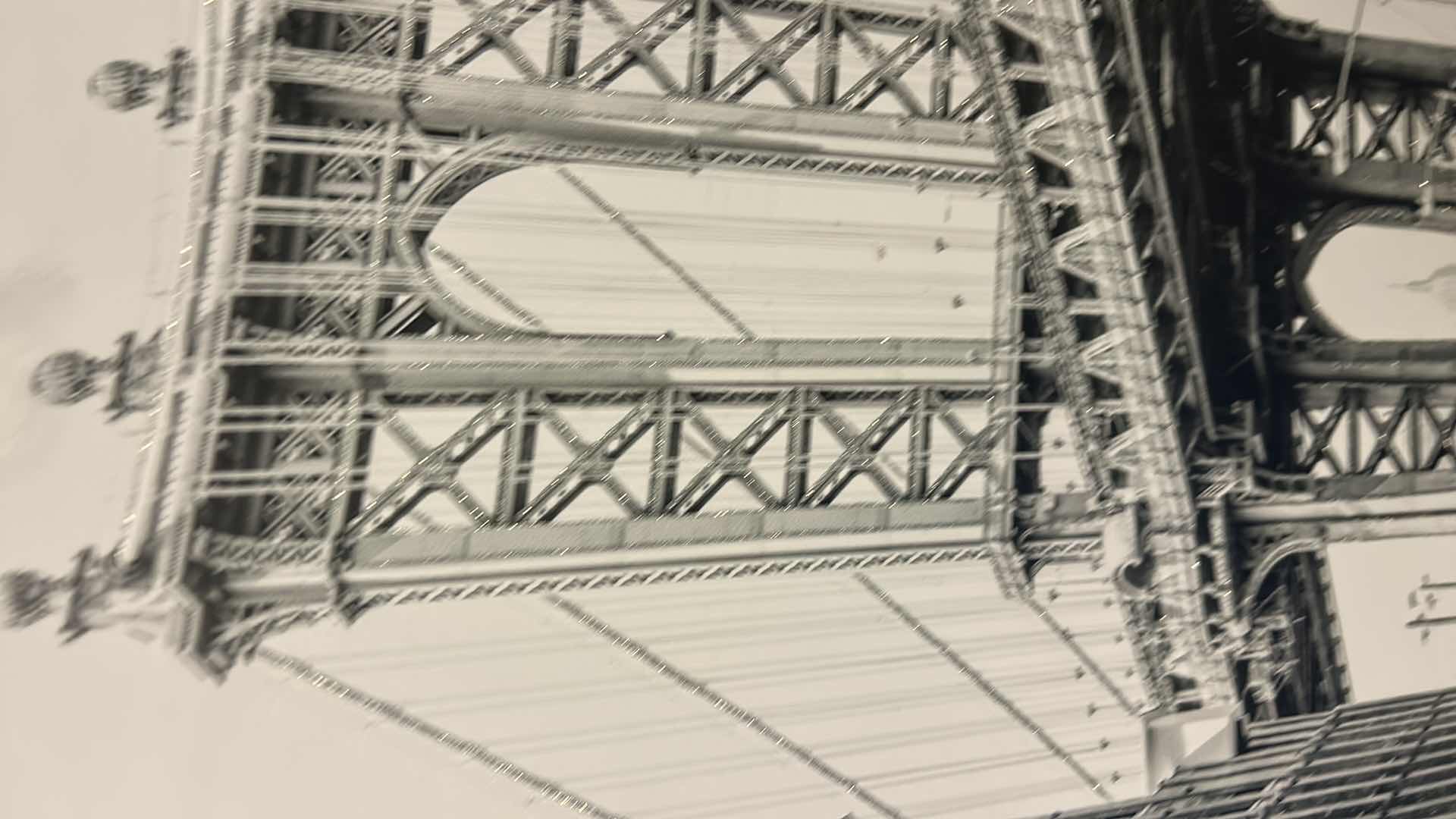 Photo 1 of STRETCHED CANVAS PRINT, BLACK AND WHITE WITH SPARKLES, DEPICTING THE ICONIC MANHATTAN BRIDGE IN NEW YORK CITY, ARTWORK 19 1/2“ x H 27 1/2”