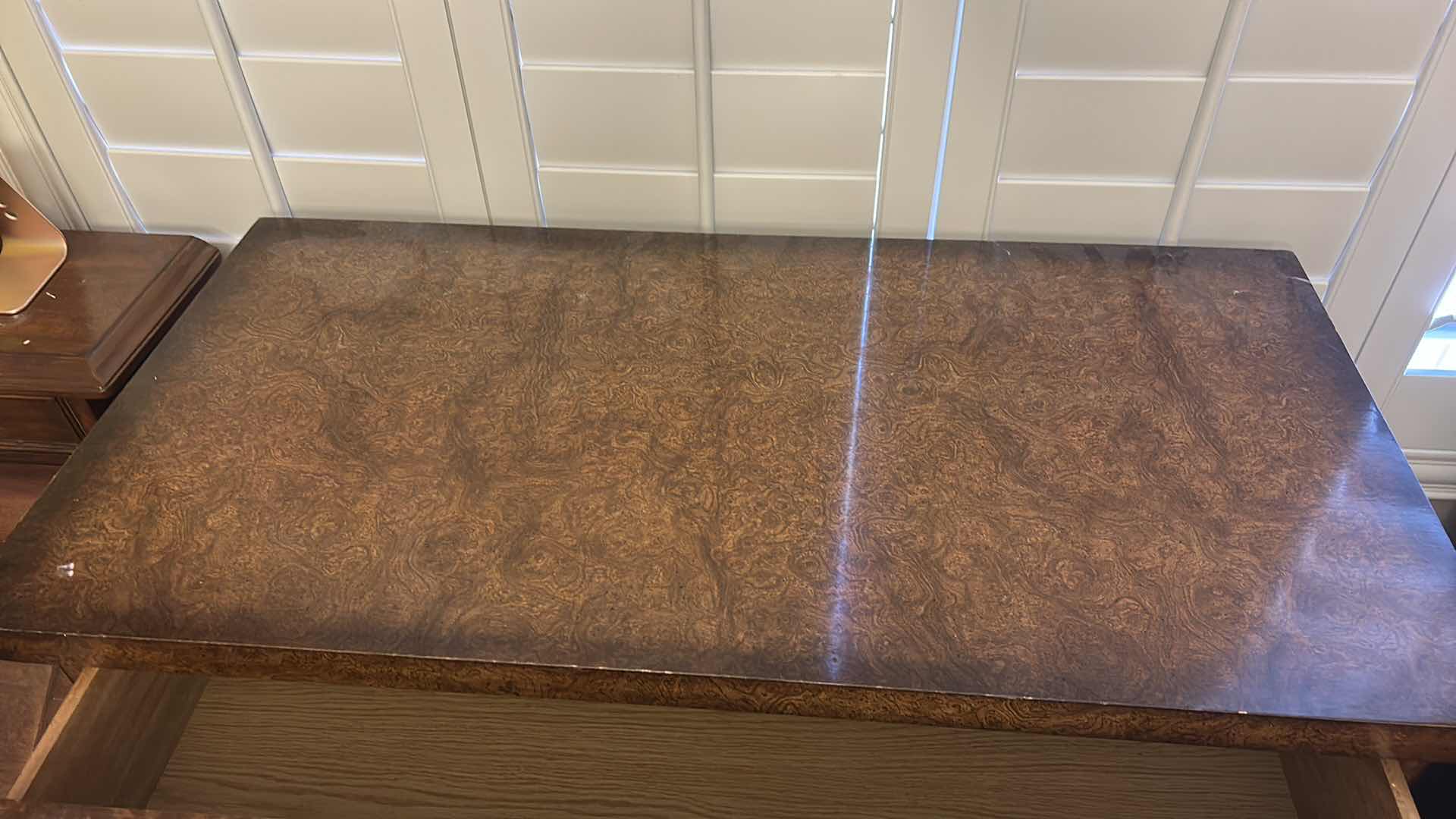 Photo 1 of MASTERCRAFT BURL WOOD VENEER CHEST OF DRAWERS FEATURING DISTINCTIVE ANTIQUED BRASS HARDWARE 38” x 19” x H46”