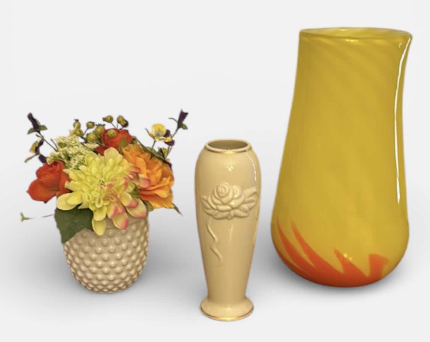 Photo 1 of 3 PC HOME DECOR, LENOX PORCELAIN VASE H12”, GLASS VASE AND FLORAL