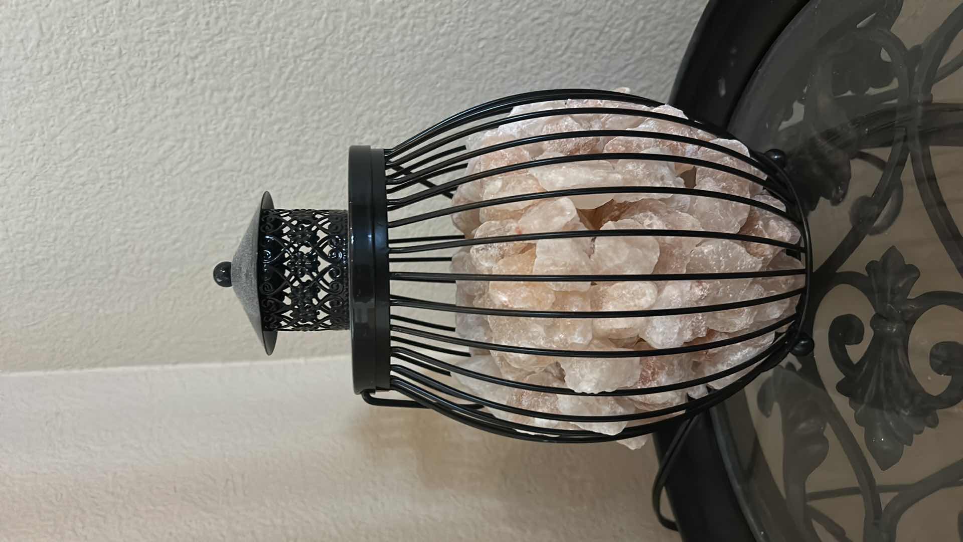 Photo 1 of METAL LANTERN STYLE LAMP WITH PINK HIMALAYAN ROCK SALT