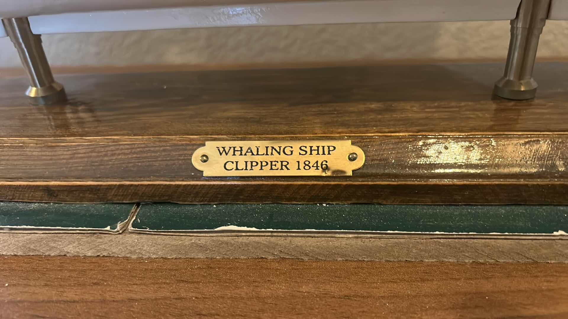 Photo 1 of WOODEN SAILING SHIP “WHALING SHIP CLIPPER 1846” MODEL WITH CLOTH SAILS, RIGGING DETAIL, DISPLAY BASE STAND 23” x 4 1/2” x H20 1/2”