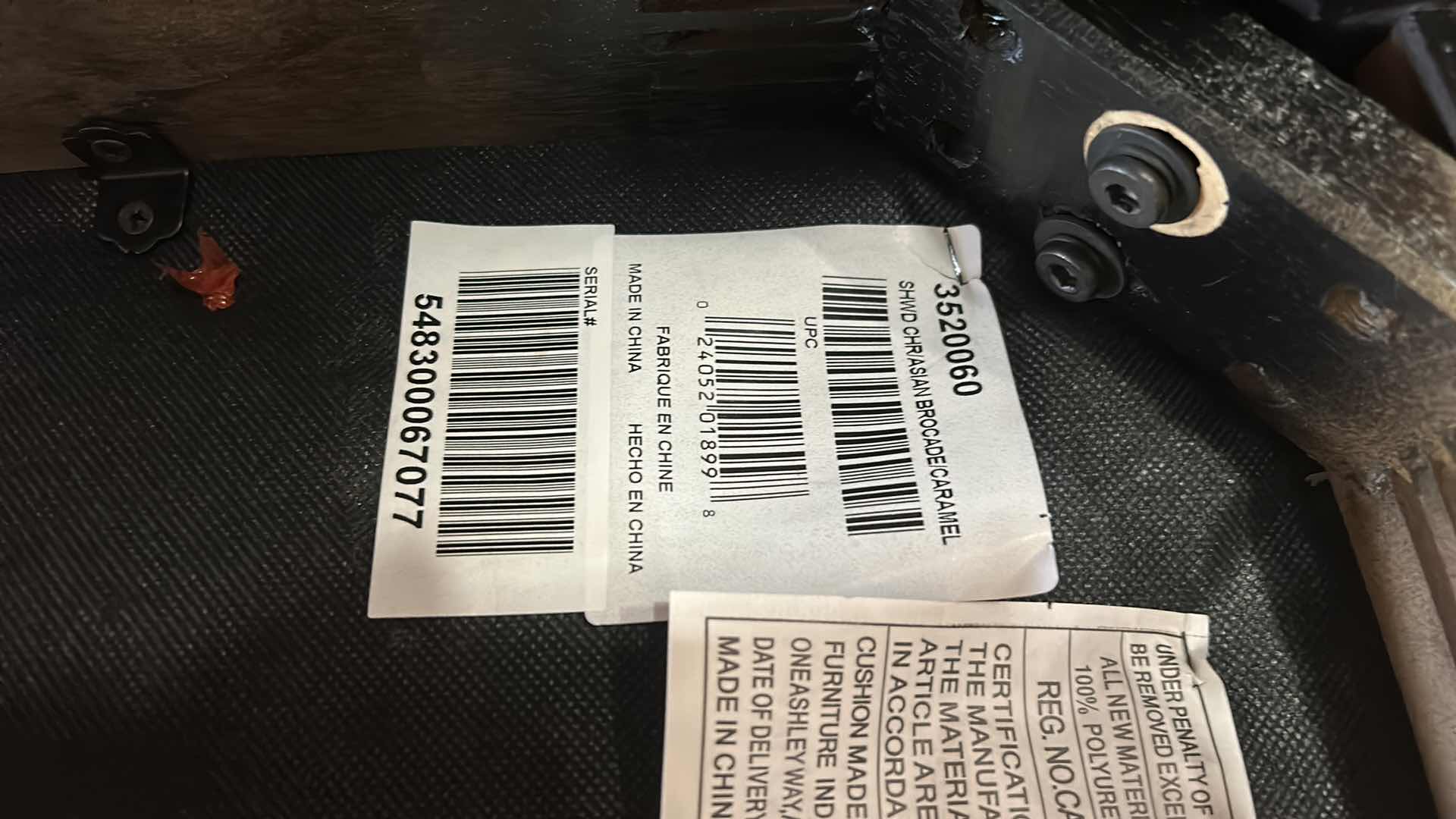 Photo 1 of WOOD ARM CHAIR WITH ROUND OPENWORK BACK, UPHOLSTERED SEAT CUSHION, DARK FINISH FRAME 23“ x 21 1/2“ x H38“