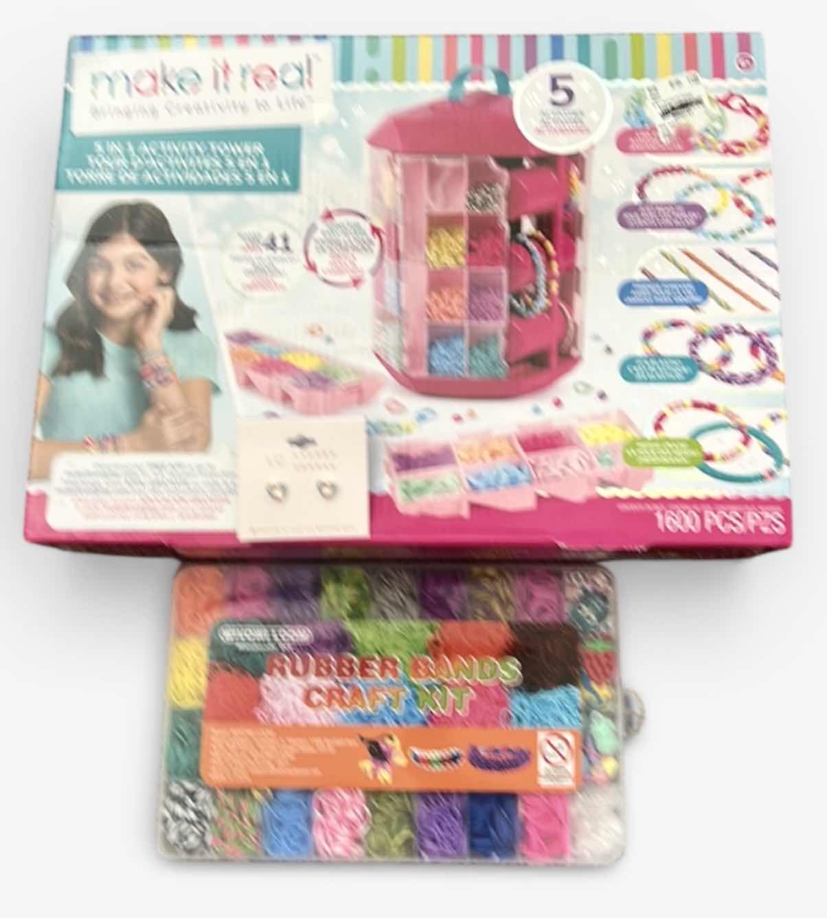 Photo 1 of JEWELRY MAKING SUPPLIES, NEW PAIR OF LAUREN CONRAD PIERCED EARRINGS AND RUBBER BANDS CRAFT KIT