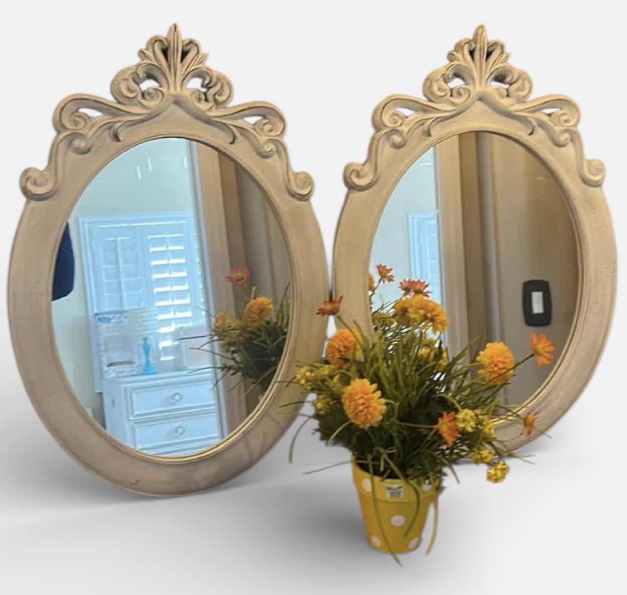 Photo 1 of 2 OVAL FRAMED MIRRORS 16” x H23”AND FAUX FLORAL