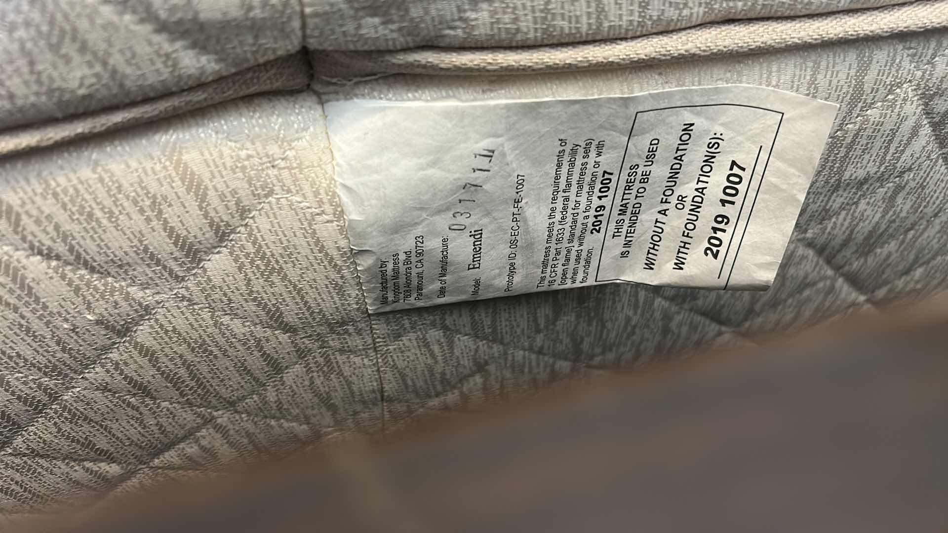 Photo 1 of KING MATTRESS WITH BAMBOO TOP 75” x 80”