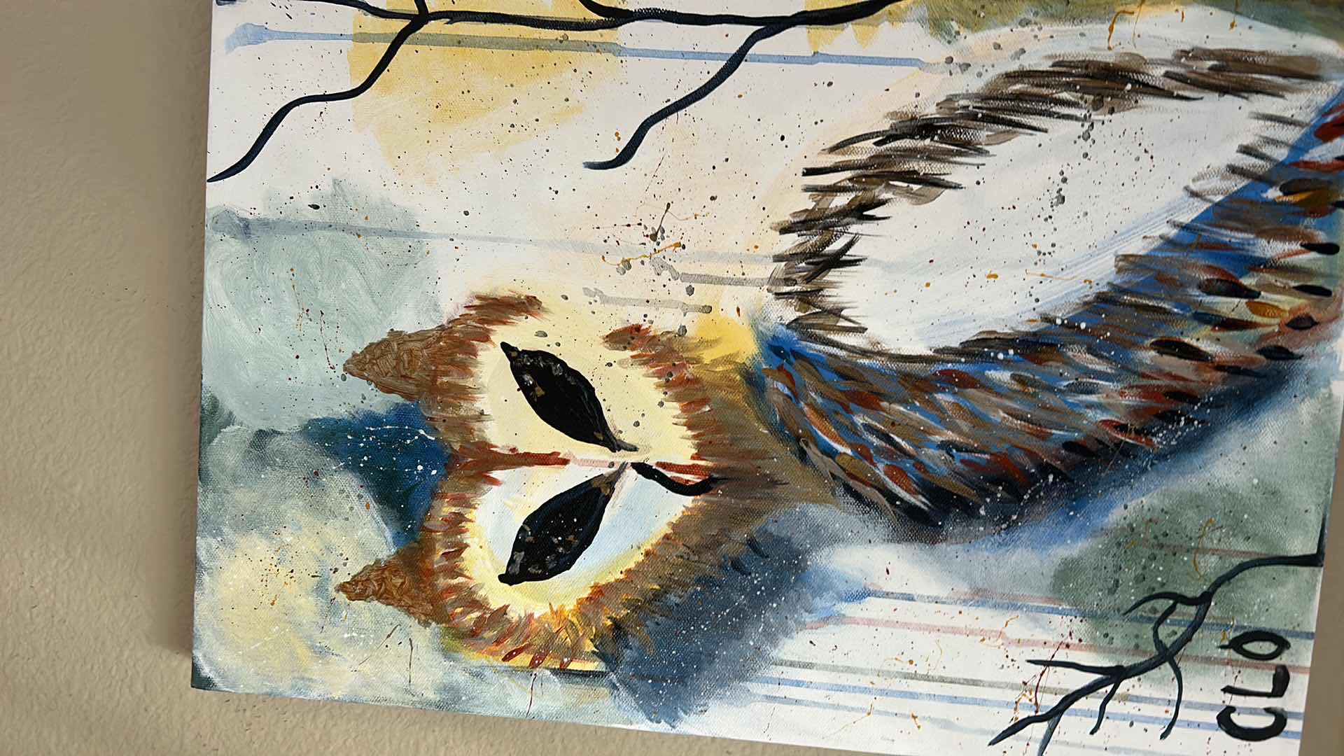 Photo 1 of 2 STRETCHED CANVAS OWL ARTWORK 16” x H20”