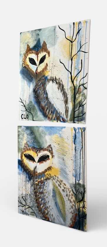 Photo 1 of 2 STRETCHED CANVAS OWL ARTWORK 16” x H20”