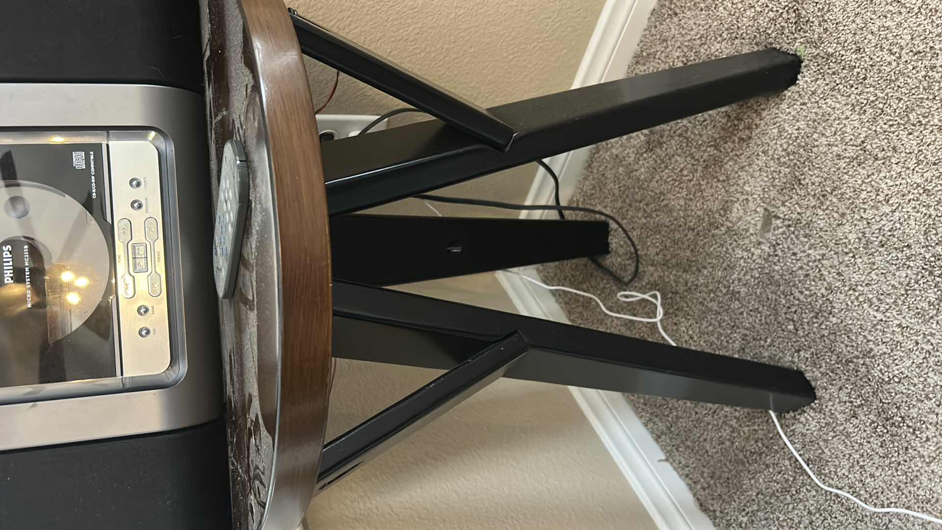 Photo 1 of 2’ SMALL WOOD TABLE WITH CD PLAYER WITH SPEAKERS