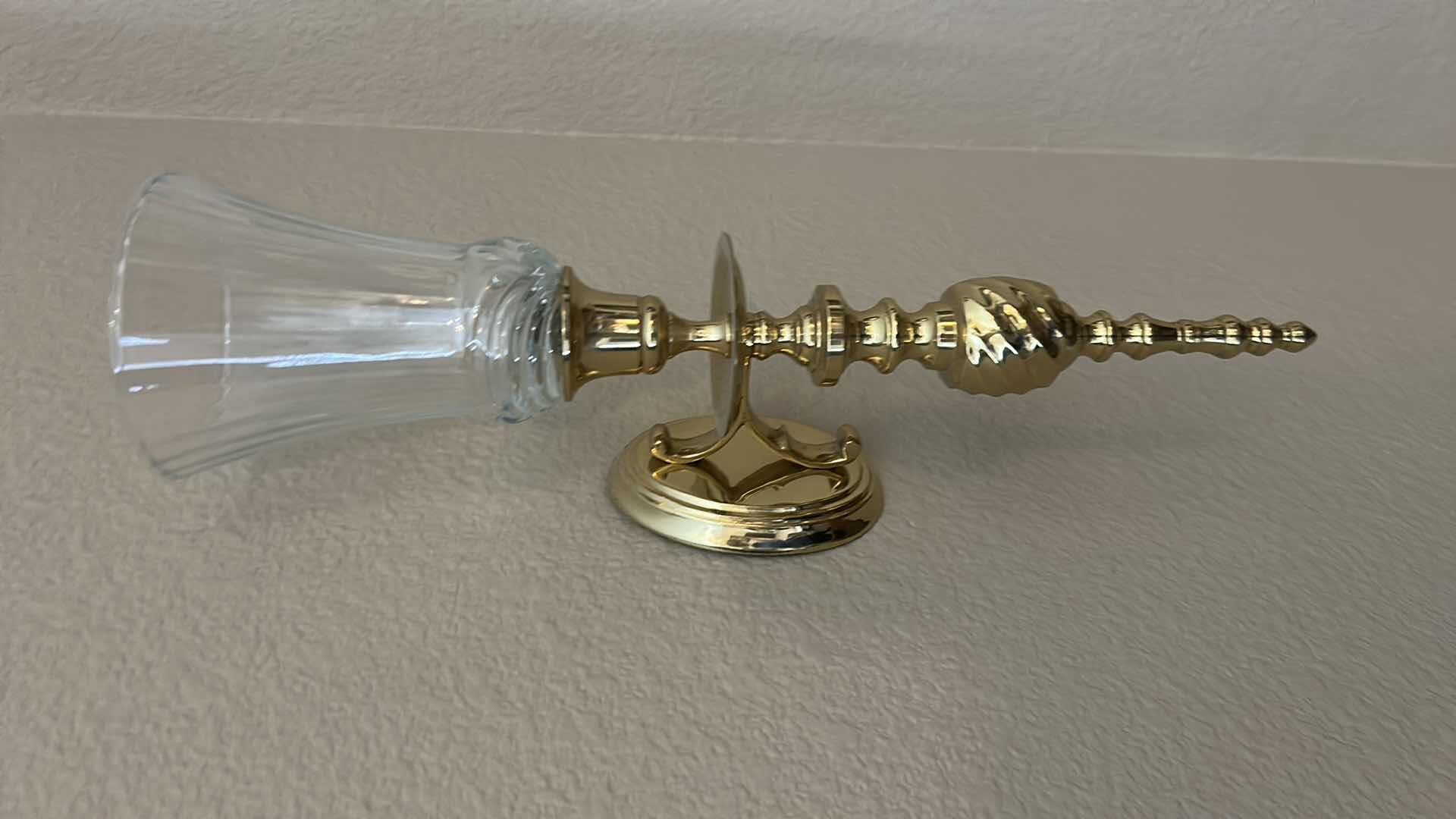 Photo 1 of 2 BRASS AND GLASS WALL SCONCES H14 1/4”