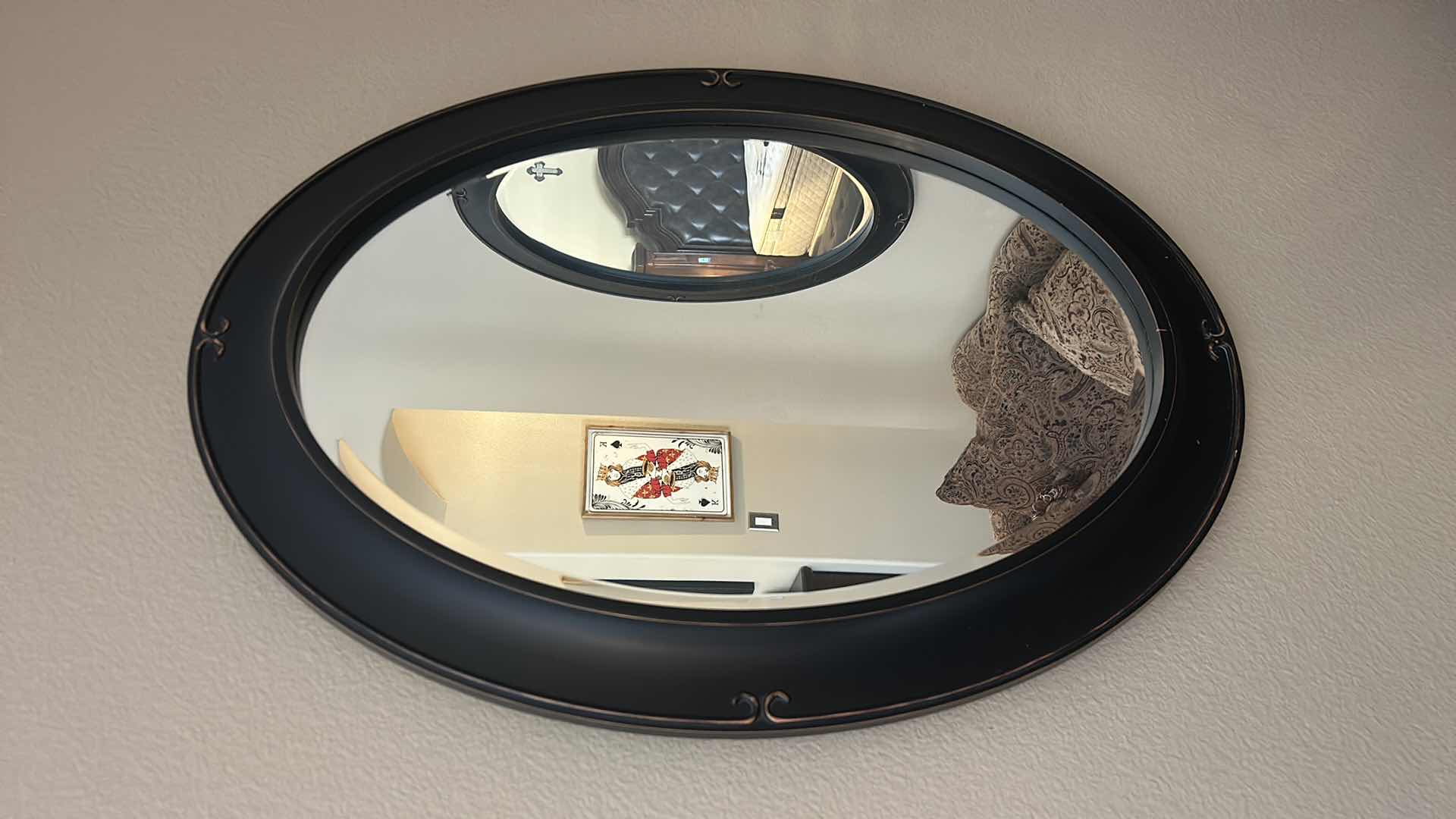 Photo 1 of RESIN FRAMED OVAL BEVELED GLASS MIRROR 28“ x H 38“