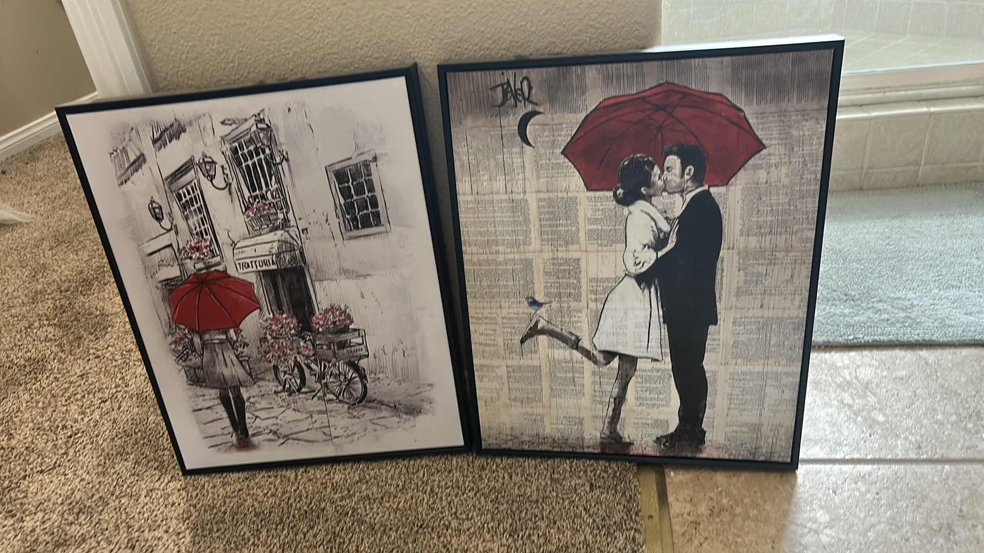 Photo 1 of 2 PC FRAMED RED UMBRELLA ARTWORK 16” X H20 1/2”