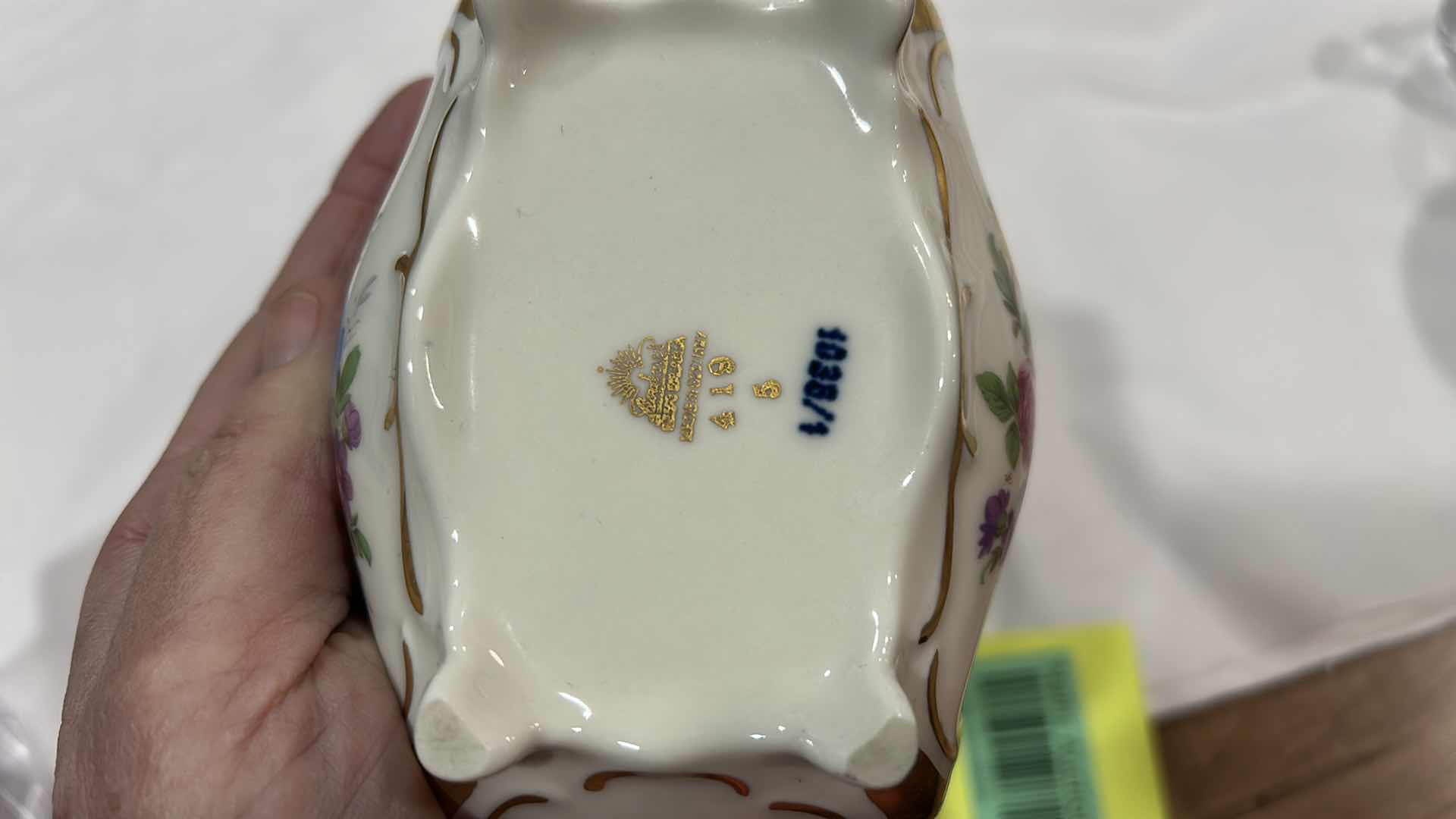 Photo 1 of KPM BAVARIA HAND PAINTED PORCELAIN FOOTED TRINKET BOX WITH GILT SCROLLWORK AND FLORAL DECOR, PATTERN 419.