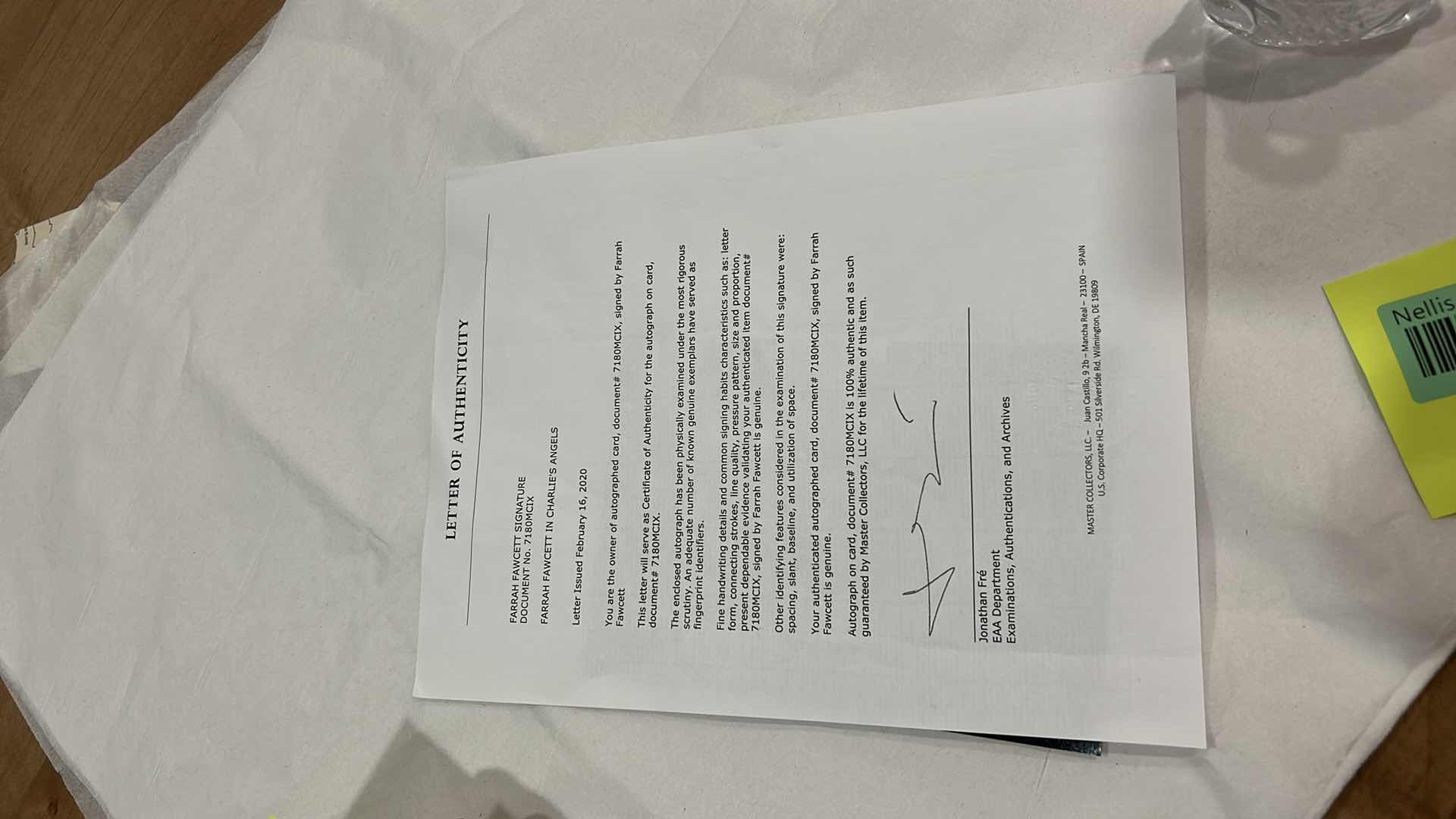 Photo 1 of AUTOGRAPHED FARRAH FAWCETT PHOTO WITH COA 4” x 6”