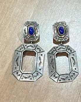 Photo 1 of STERLING SILVER  'LAPIS LAZULI STONE, NATIVE AMERICAN JEWELRY VINTAGE NAVAJO EARRINGS,  2” LONG