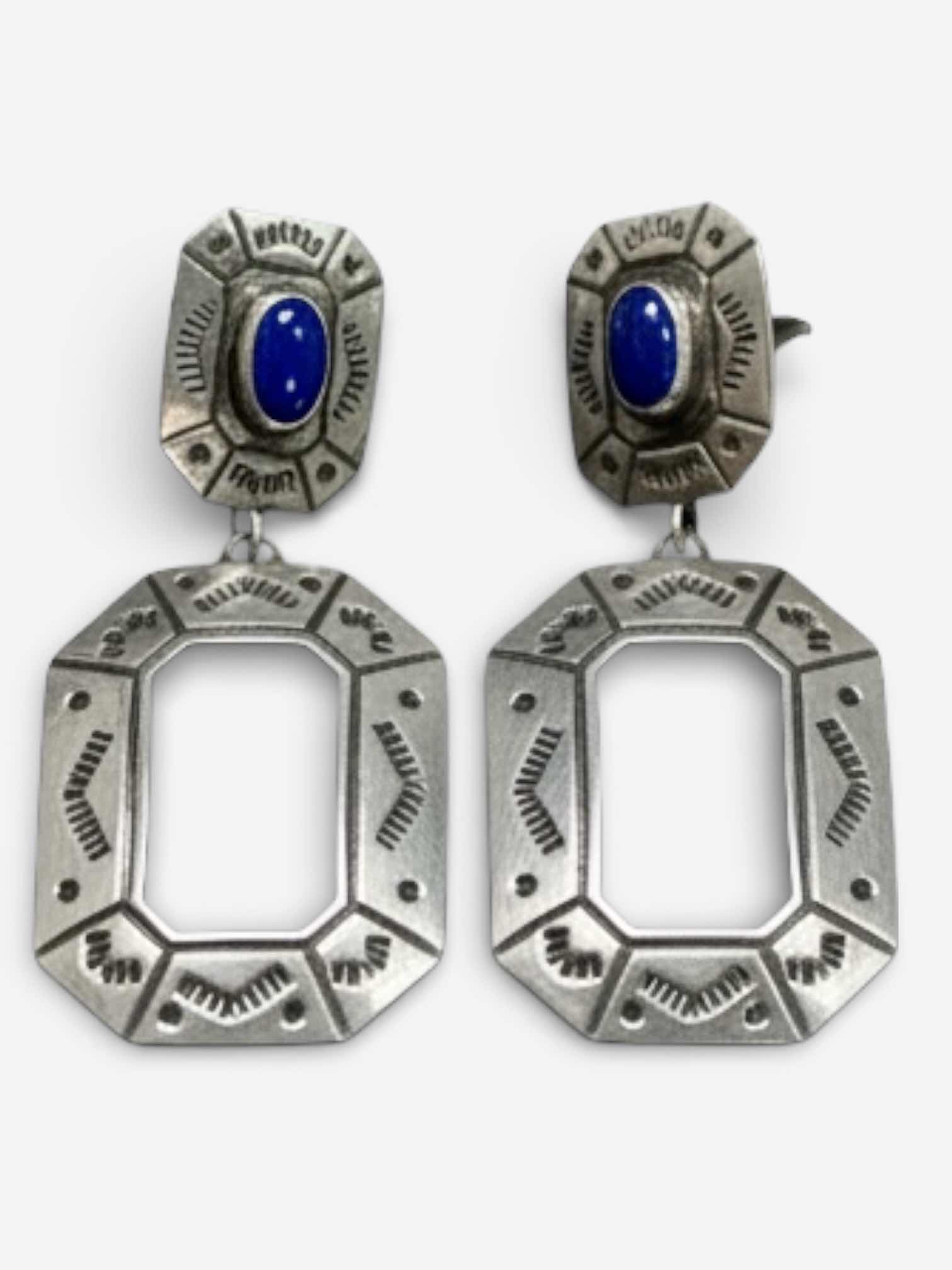 Photo 1 of STERLING SILVER  'LAPIS LAZULI STONE, NATIVE AMERICAN JEWELRY VINTAGE NAVAJO EARRINGS,  2” LONG