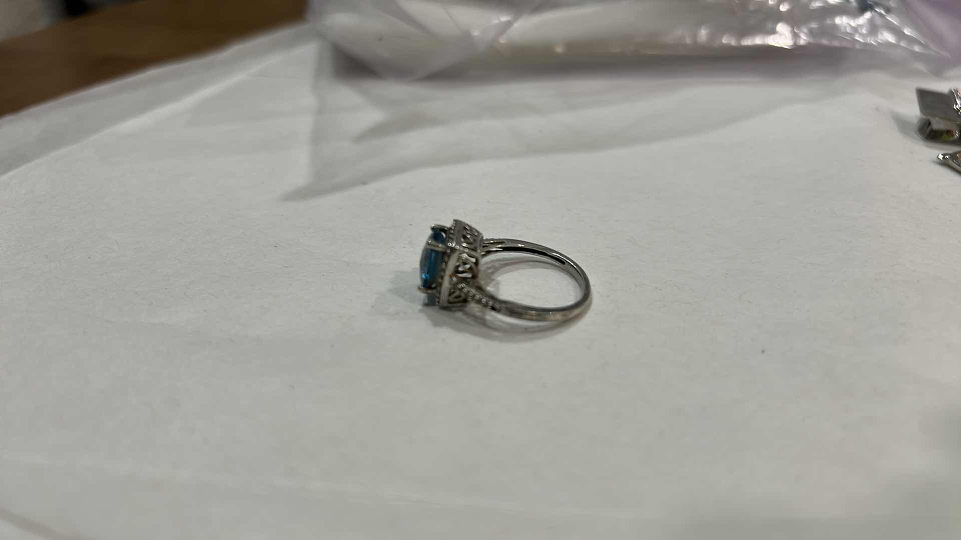 Photo 1 of STERLING SILVER BLUE TOPAZ HALO RING  WITH CZ EST SIZE 8