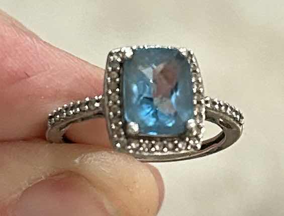 Photo 1 of STERLING SILVER BLUE TOPAZ HALO RING  WITH CZ EST SIZE 8
