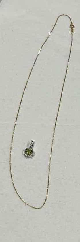 Photo 1 of VERY THIN 18K GOLD NECKLACE FROM ITALY AND STERLING PERIDOT PENDANT .5”