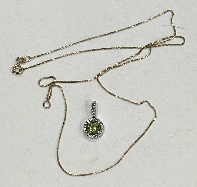 Photo 1 of VERY THIN 18K GOLD NECKLACE FROM ITALY AND STERLING PERIDOT PENDANT .5”