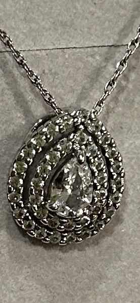 Photo 1 of PEAR-SHAPED HALO PENDANT IN .925 STERLING SILVER WITH CLEAR STONES (UNTESTED)