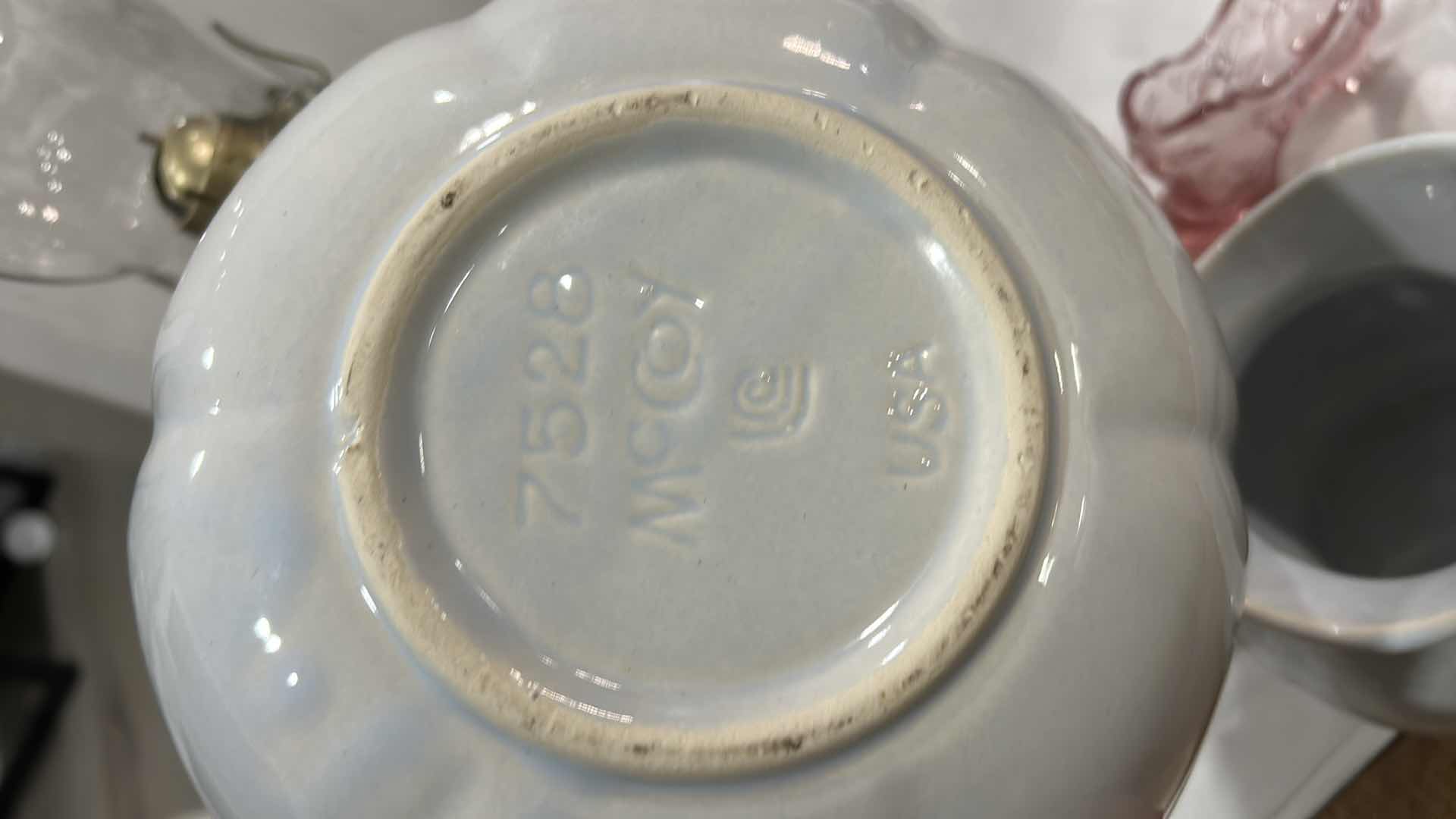 Photo 1 of VINTAGE DECOR- HAND PAINTED HURRICANE LAMP (EAGLE) R&S HAND PAINTED PORCELAIN SHOE, HAND PAINTED KELVIN FINE CHINA SHOE, 7528 MC COY PITCHER AND BOWL &
MORE