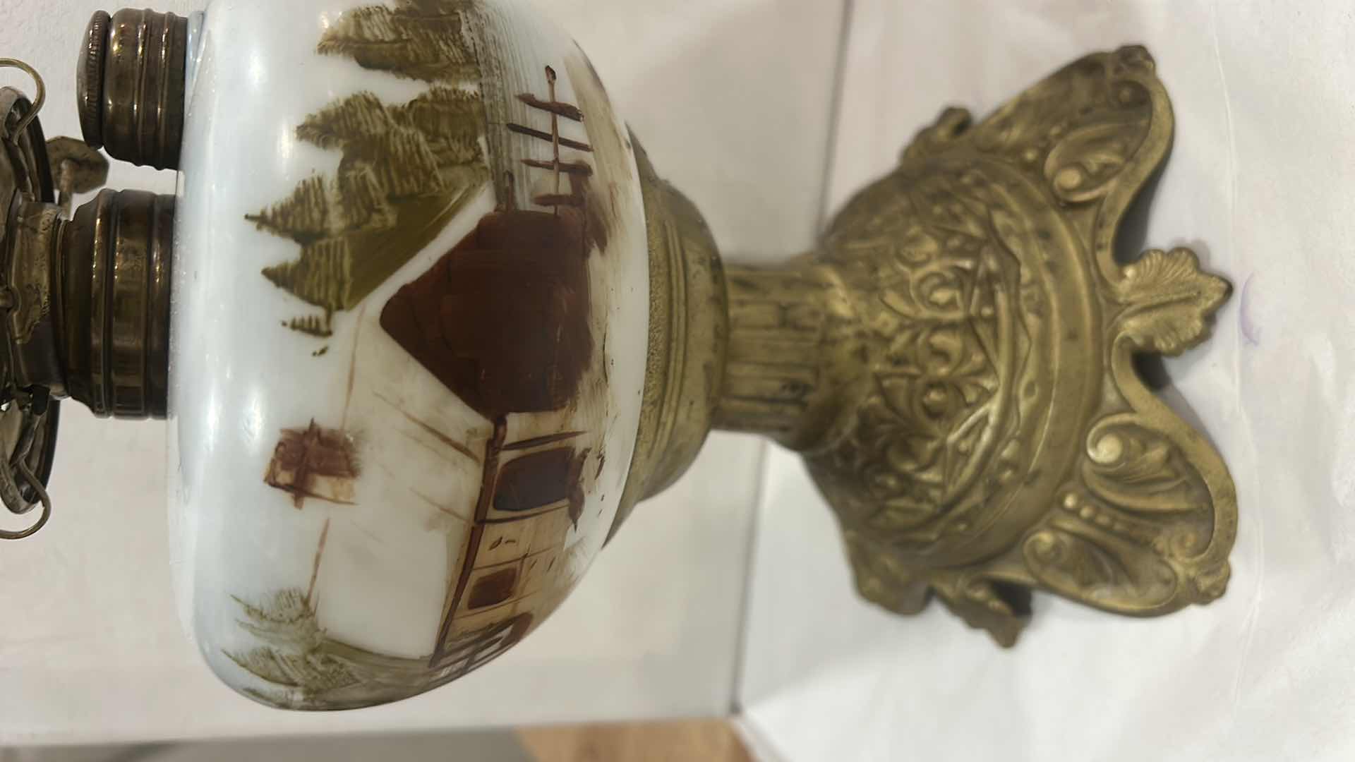 Photo 1 of VINTAGE DECOR- HAND PAINTED HURRICANE LAMP (EAGLE) R&S HAND PAINTED PORCELAIN SHOE, HAND PAINTED KELVIN FINE CHINA SHOE, 7528 MC COY PITCHER AND BOWL &
MORE