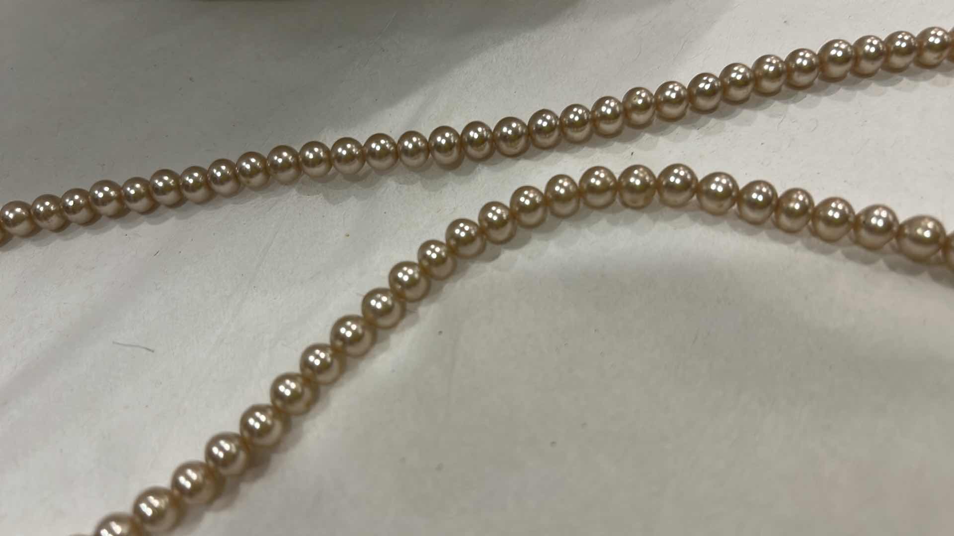 Photo 1 of 3 CULTURED PEARLS  NECKLACES  – STERLING CLASP – WHITE & CHAMPAGNE TONES (PEARLS NOT PROFESSIONALLY TESTED)