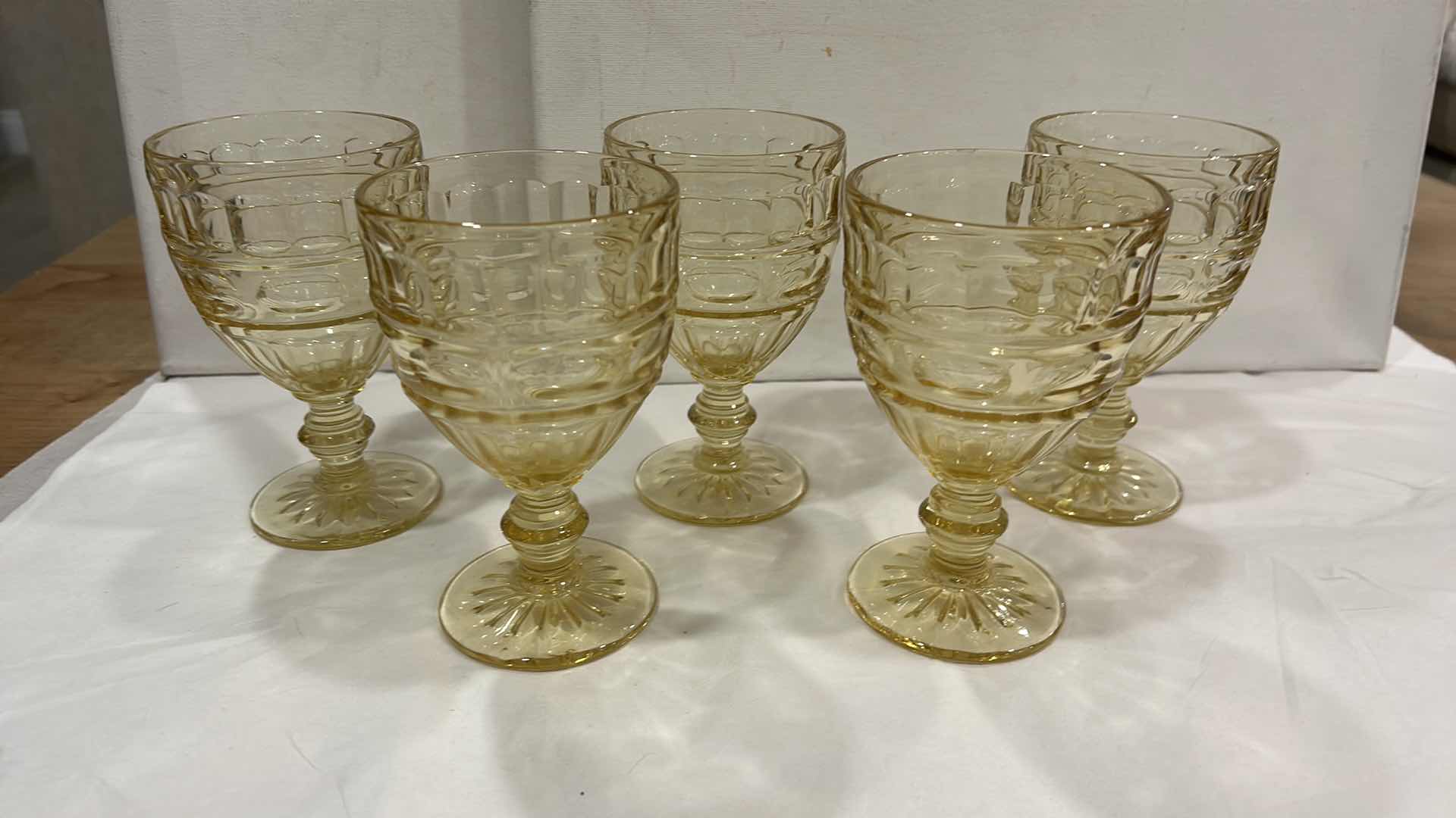 Photo 1 of 5 FOSTORIA HERMITAGE TOPAZ YELLOW WATER GOBLET, PRODUCED BY THE FOSTORIA GLASS COMPANY BETWEEN 1932 AND 1936.