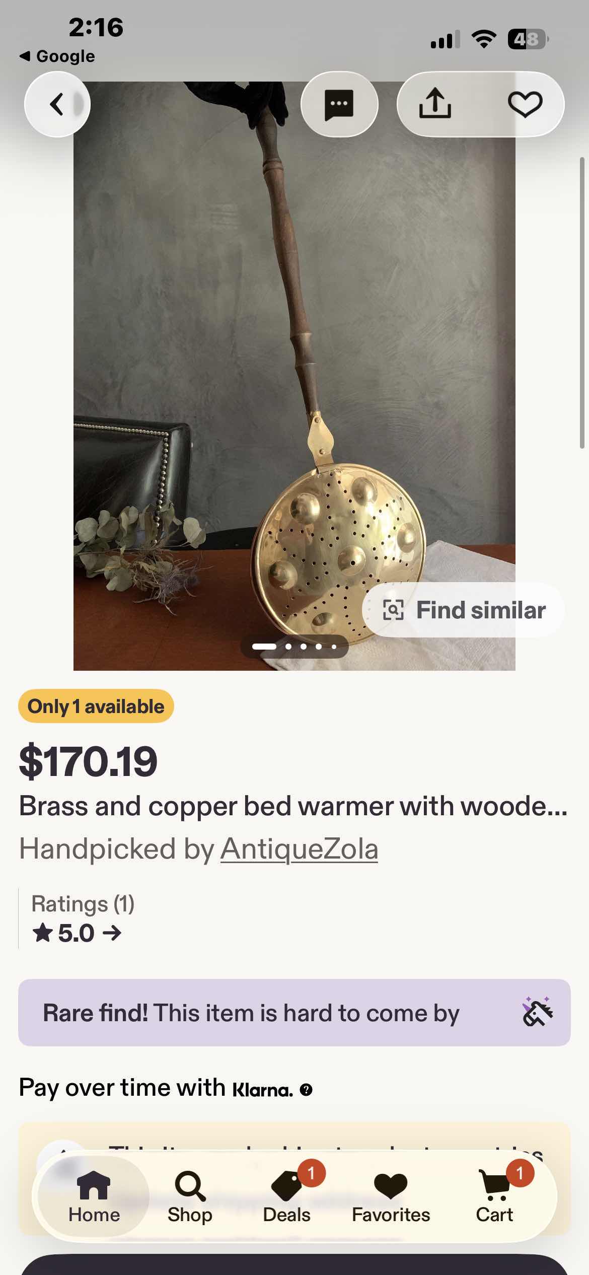 Photo 1 of BRASS AND COPPER BED WARMER WITH WOODEN HANDLE, HOLLAND