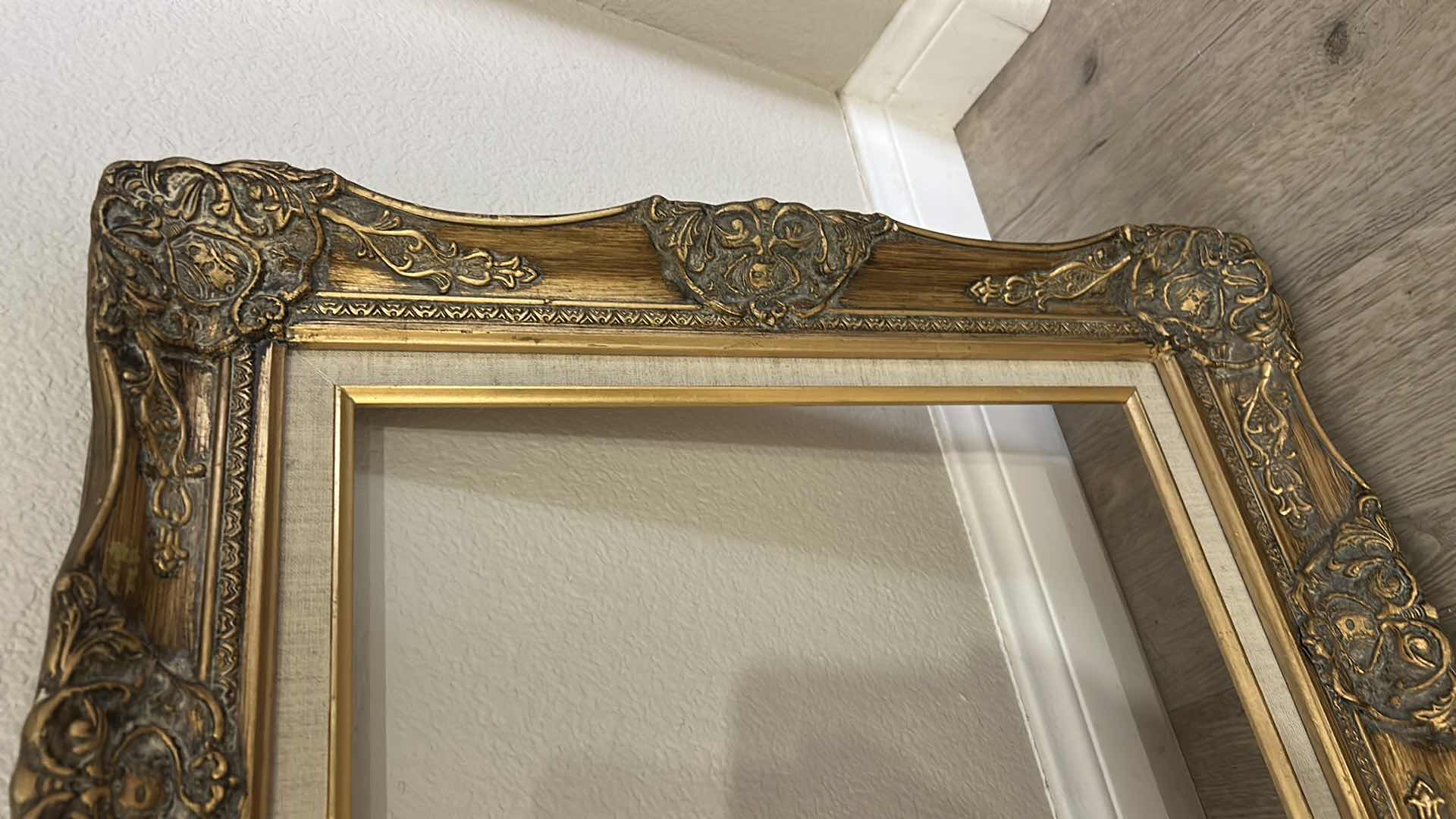 Photo 1 of ANTIQUE ORNATE WOOD GOLD PICTURE FRAME,  FEATURING BAROQUE OR ROCOCO STYLE CARVINGS. 19” x H22 1/2”