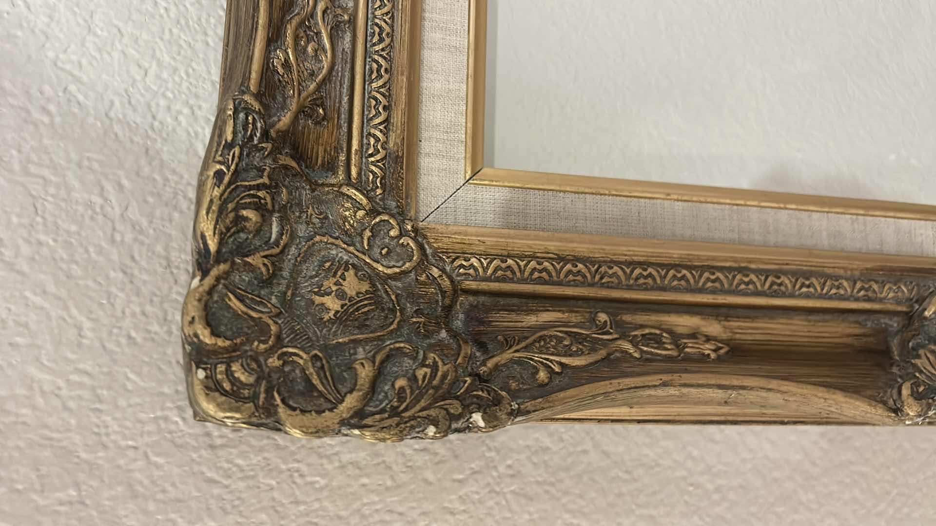 Photo 1 of ANTIQUE ORNATE WOOD GOLD PICTURE FRAME,  FEATURING BAROQUE OR ROCOCO STYLE CARVINGS. 19” x H22 1/2”