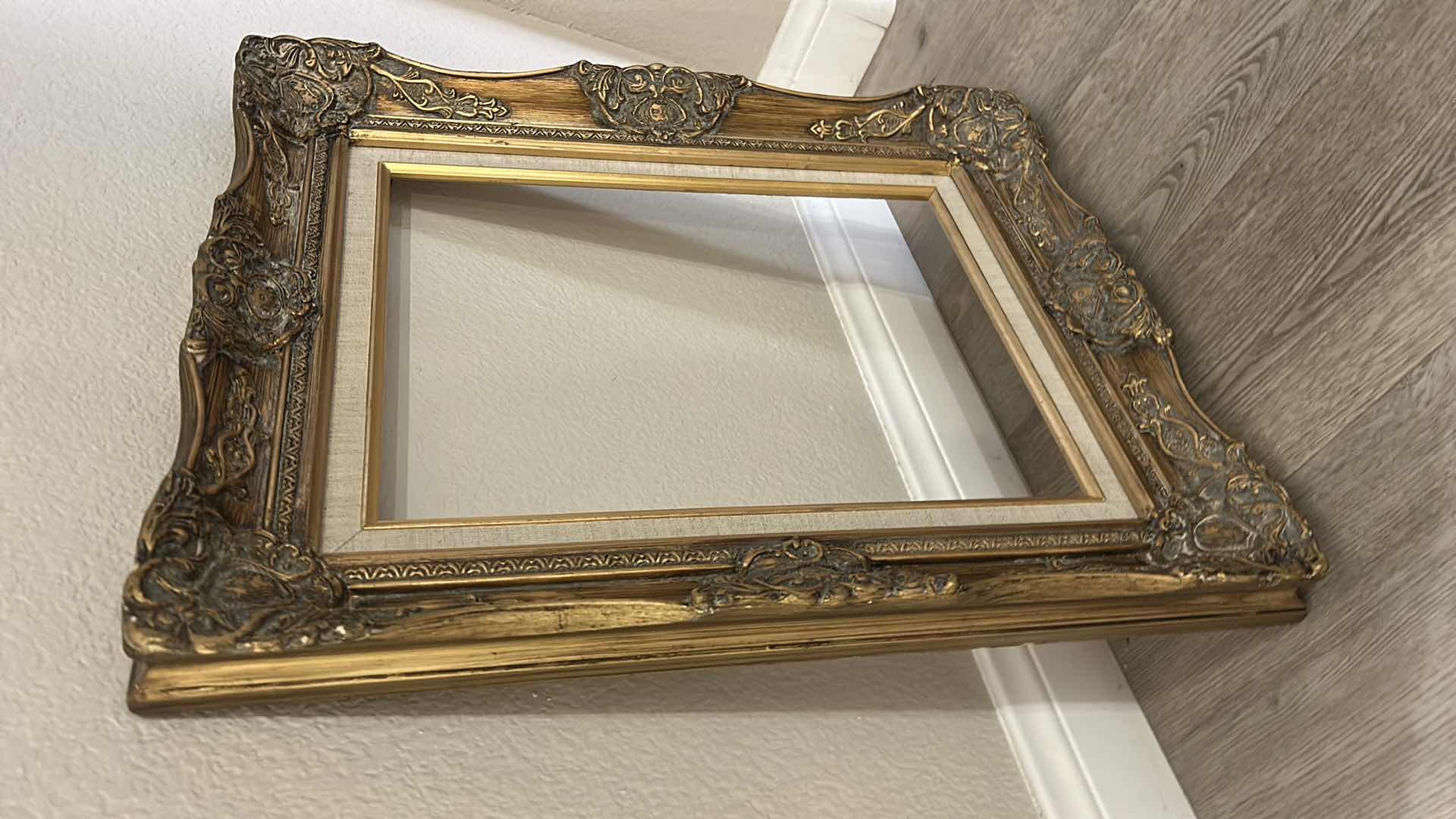 Photo 1 of ANTIQUE ORNATE WOOD GOLD PICTURE FRAME,  FEATURING BAROQUE OR ROCOCO STYLE CARVINGS. 19” x H22 1/2”