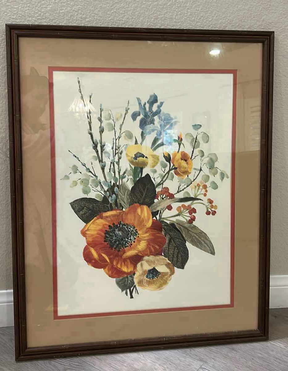 Photo 1 of 1970’s WOOD FRAMED, FLORAL”FLOWERS BY TURNER WALL ACCESSORY” ARTWORK 26“ x H32“