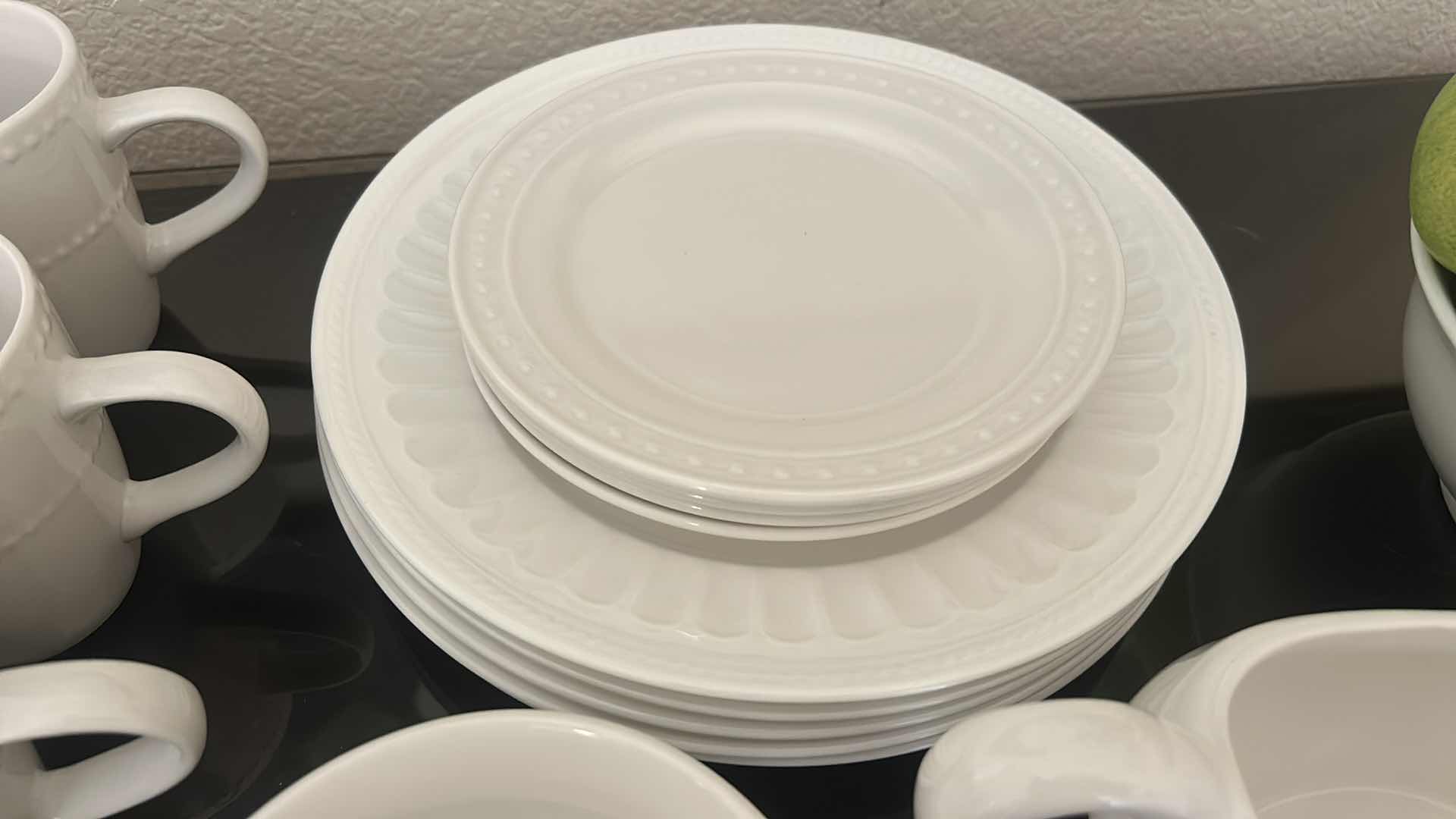 Photo 1 of 21 PC WHITE PORCELAIN DINNERWARE AND BOWL WITH FAUX APPLES