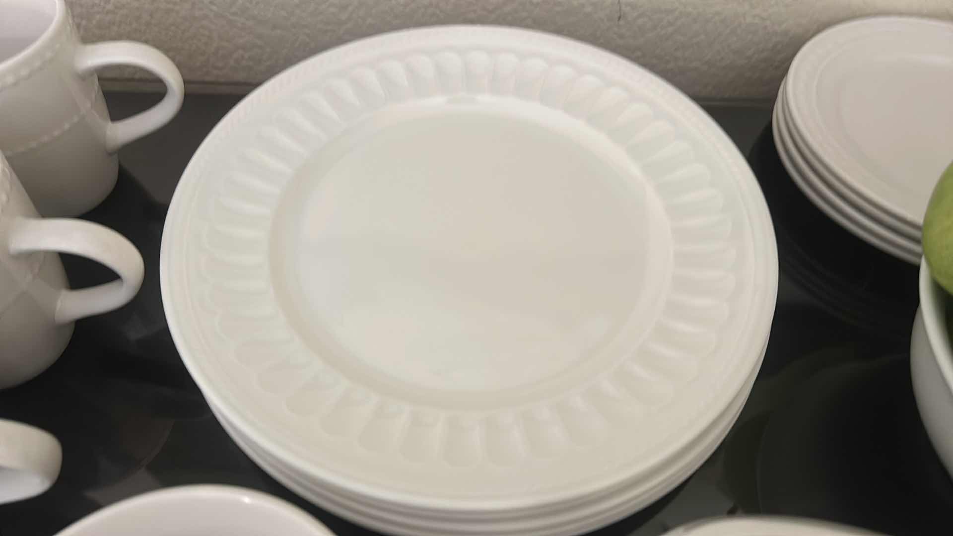 Photo 1 of 21 PC WHITE PORCELAIN DINNERWARE AND BOWL WITH FAUX APPLES