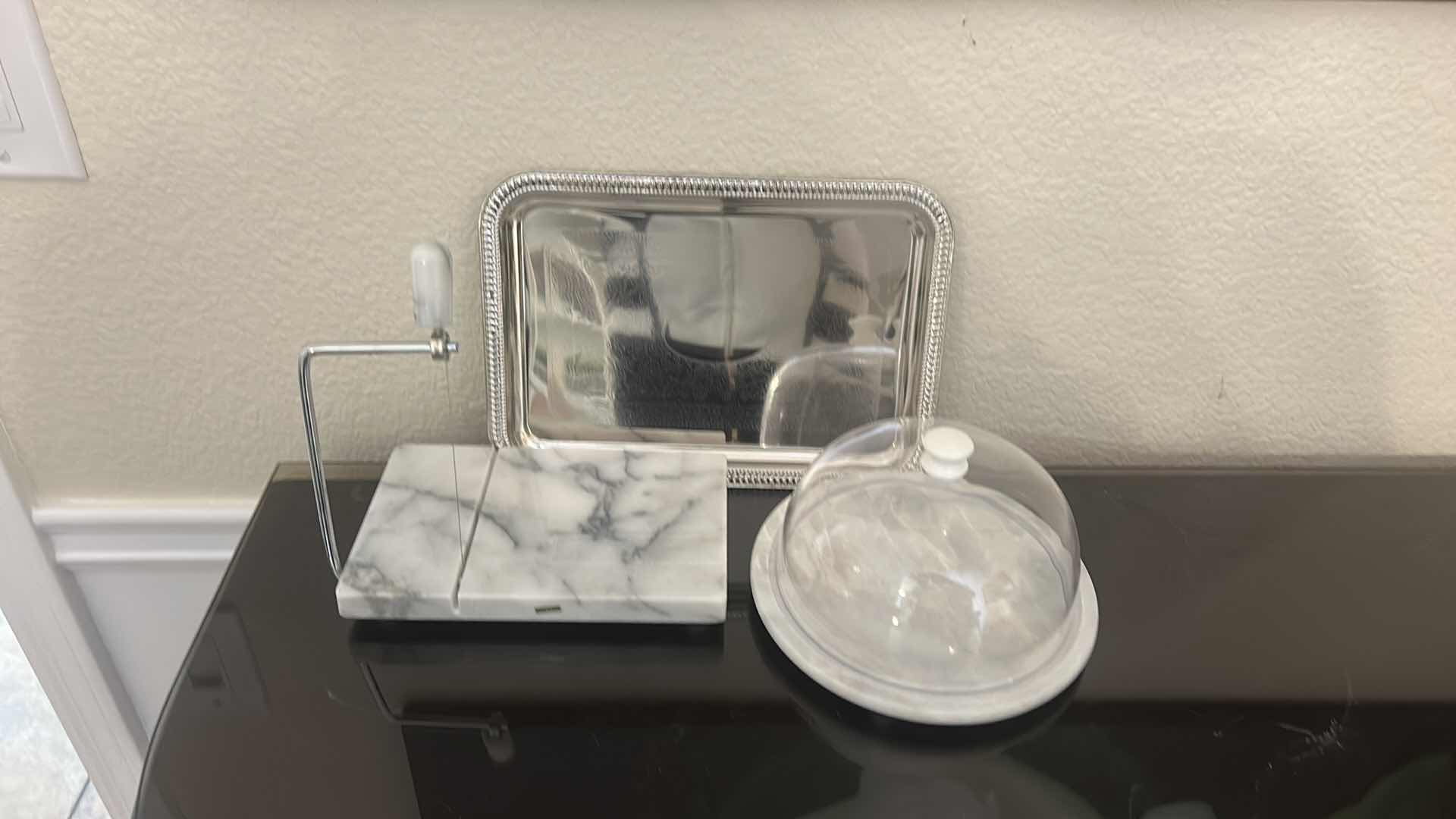 Photo 1 of CHEESE SLICER, COVERED CHEESE PLATTER AND TRAY.