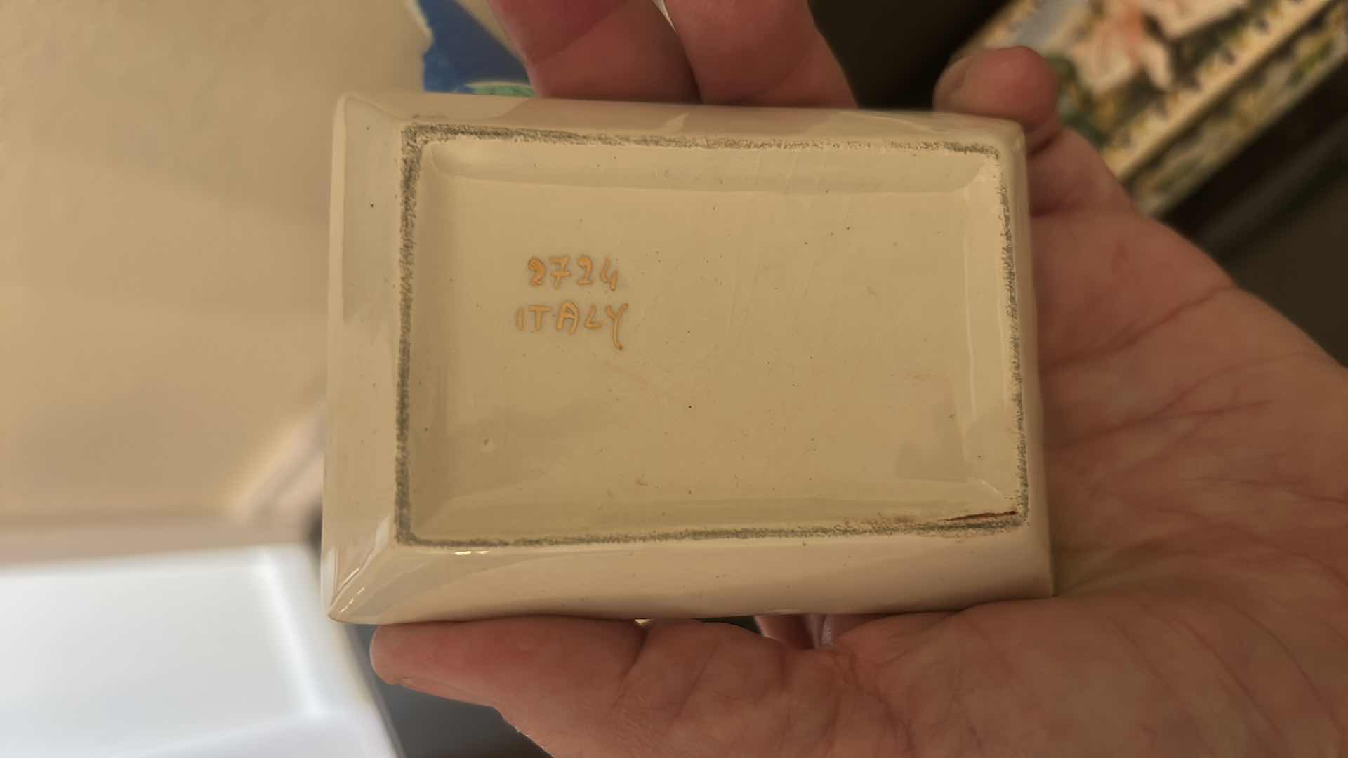 Photo 1 of ANTIQUE CAPODIMONTE ITALIAN PORCELAIN DRESSER SET FEATURING RAISED RELIEF DESIGNS OF CHERUBS .
•THE SET INCLUDES A LARGE LIDDED BOX, A SMALLER LIDDED JEWELRY BOX, AND A SMALL OPEN TRAY.   LARGEST 9 1/4” x 7 1/4” x H5 1/2”