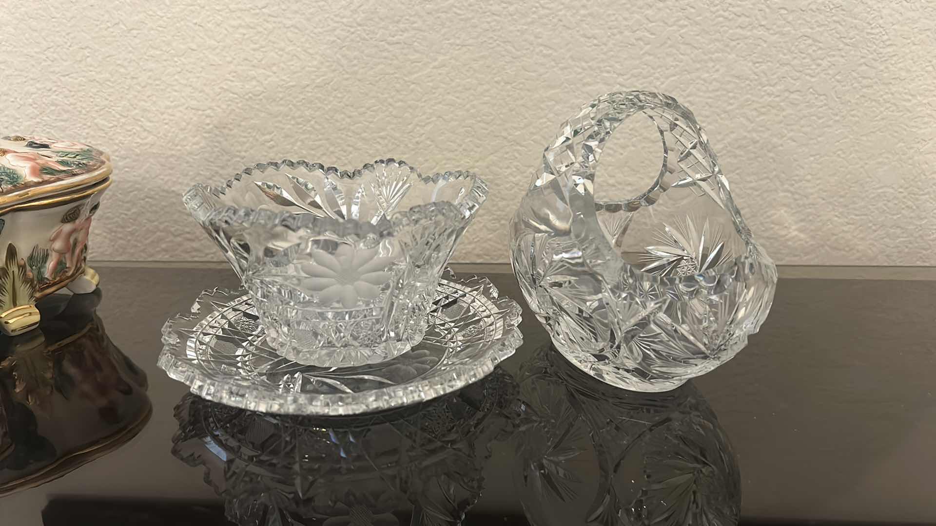 Photo 1 of 3 PC VINTAGE CUT CRYSTAL PIECES (BASKET H6”)