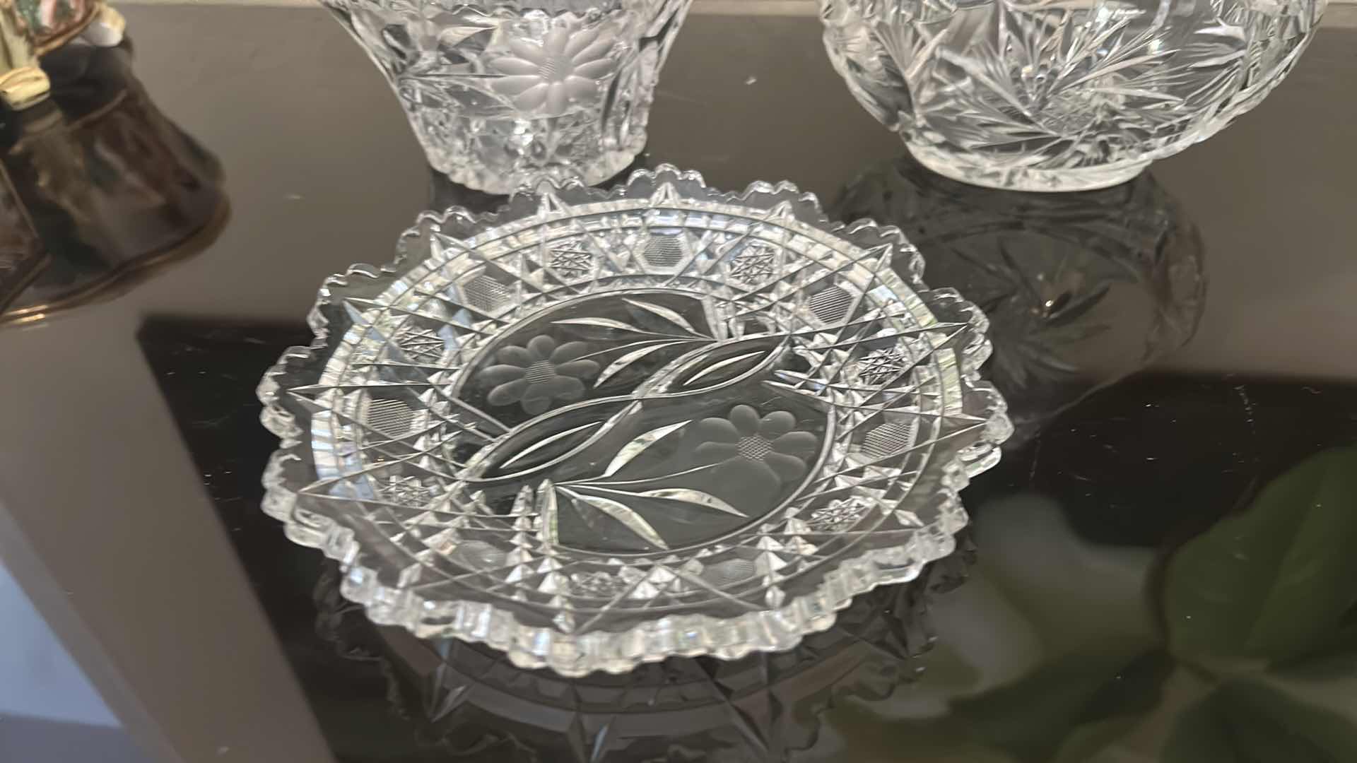 Photo 1 of 3 PC VINTAGE CUT CRYSTAL PIECES (BASKET H6”)